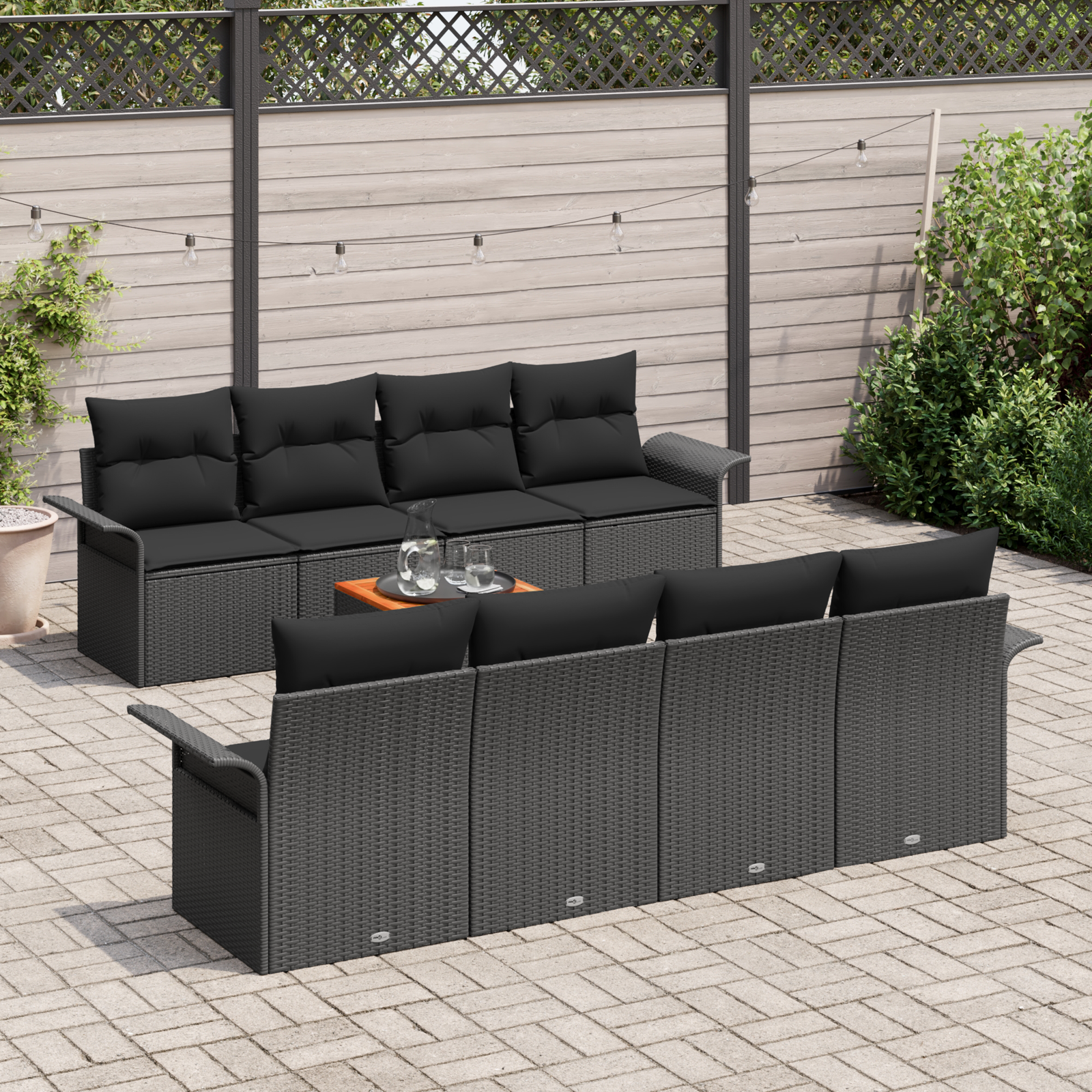 vidaXL 9-delige Tuinbankenset met kussens poly rattan acaciahout zwart