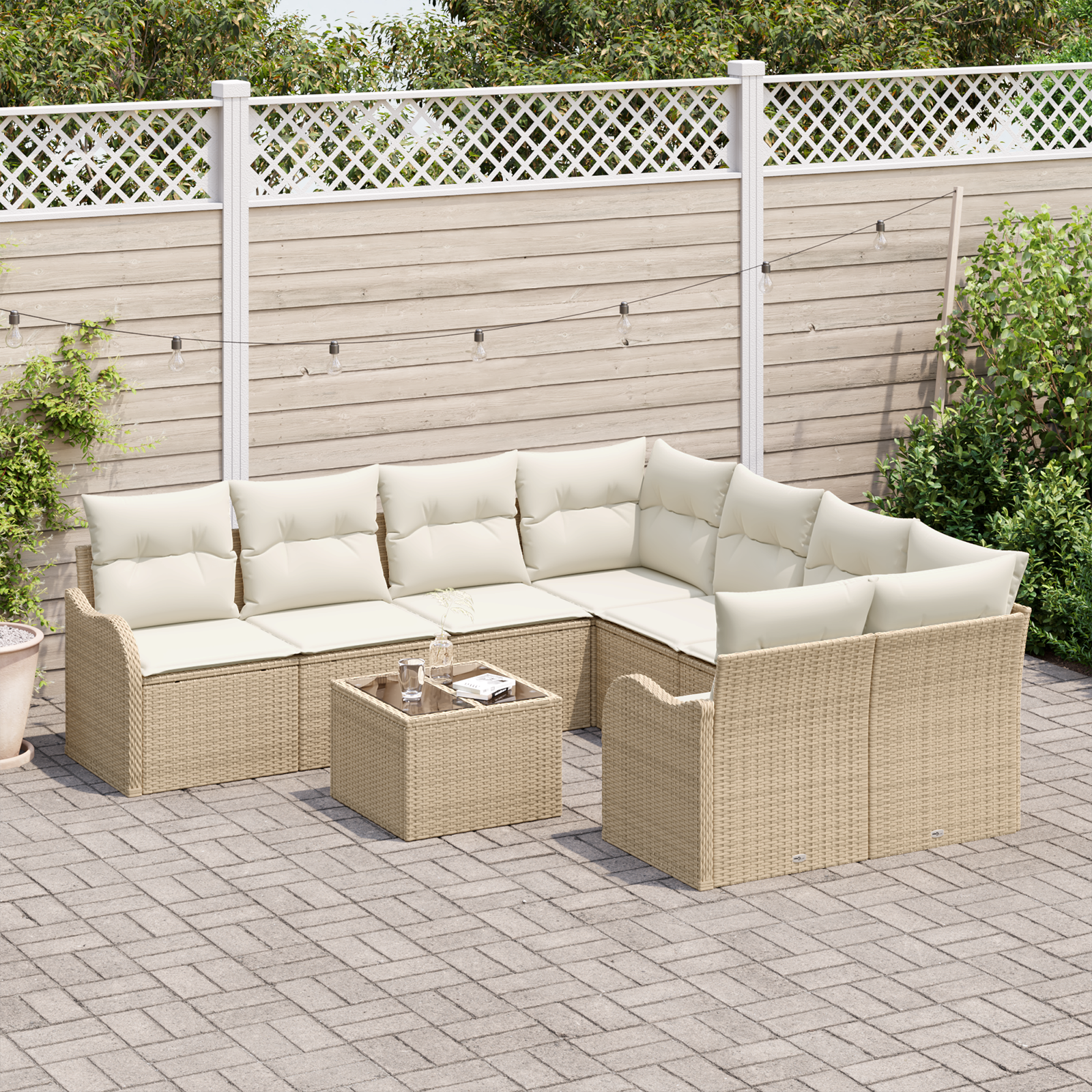 vidaXL 9-delige tuinset met kussens in beige poly rattan