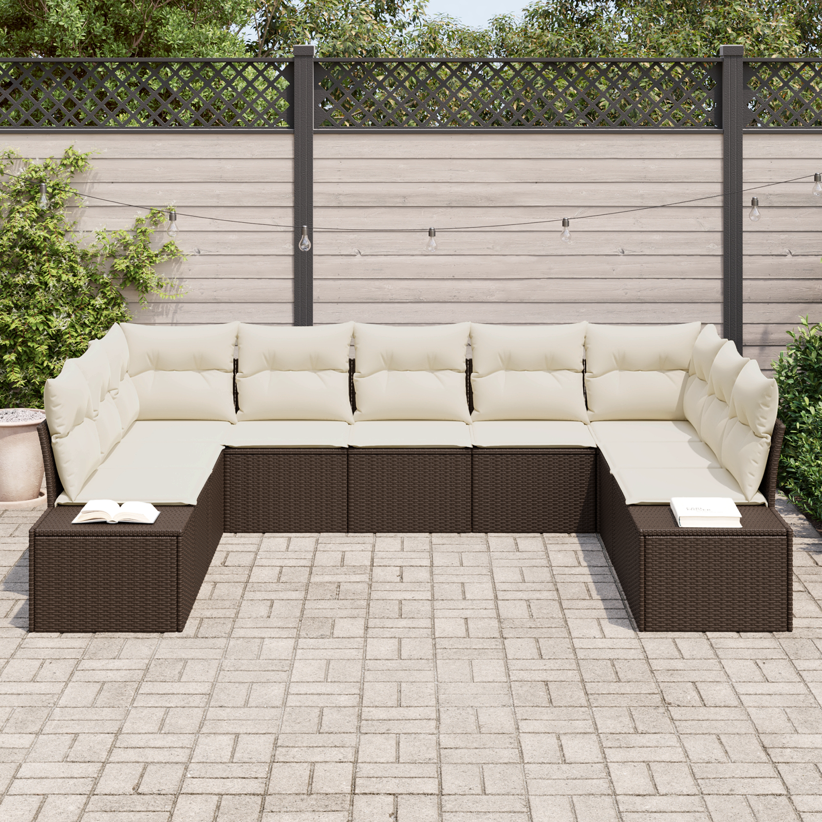 vidaXL 9-delige tuinbankset met kussens – Bruin poly rattan