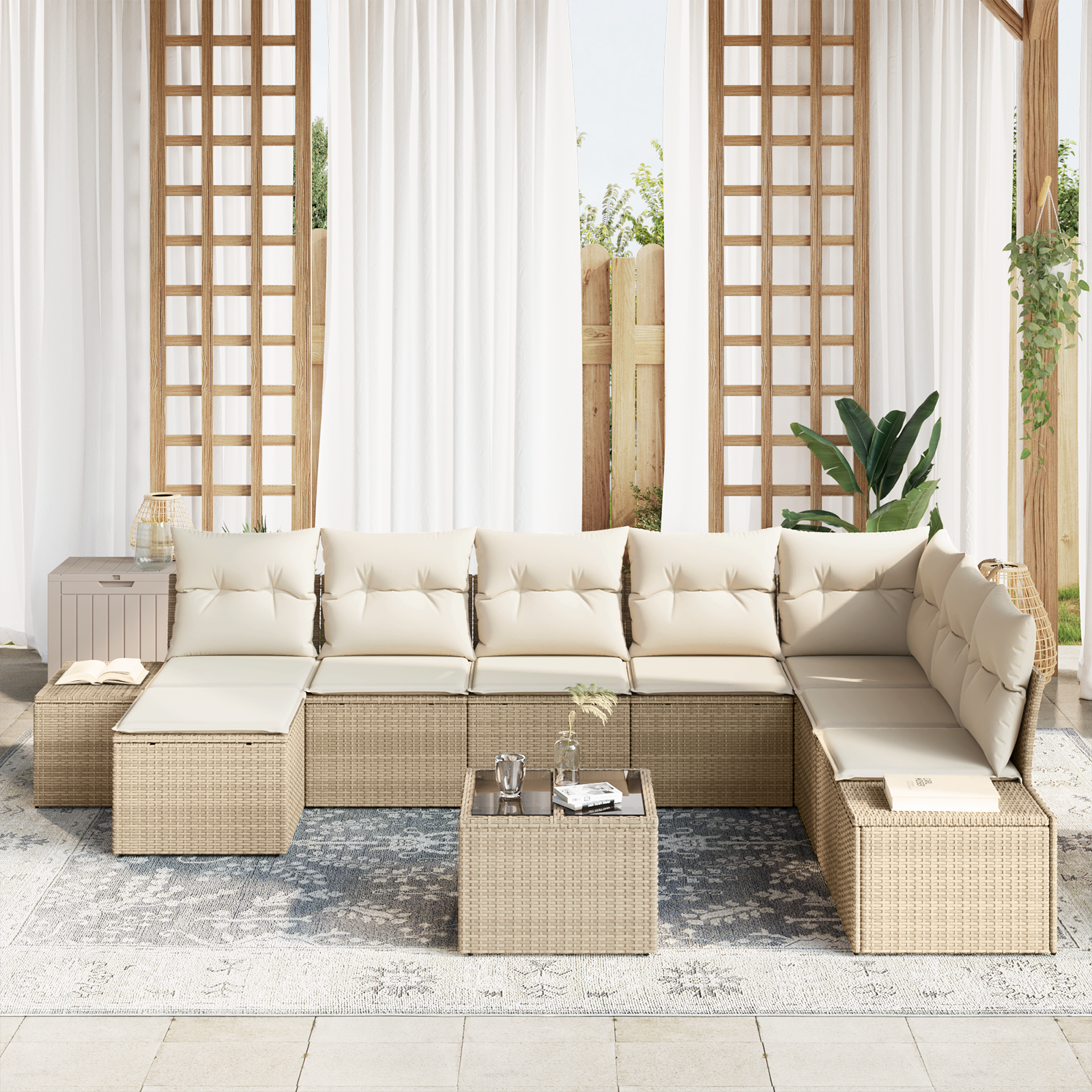 vidaXL 9-delige tuinset met kussens - Bruin poly rattan