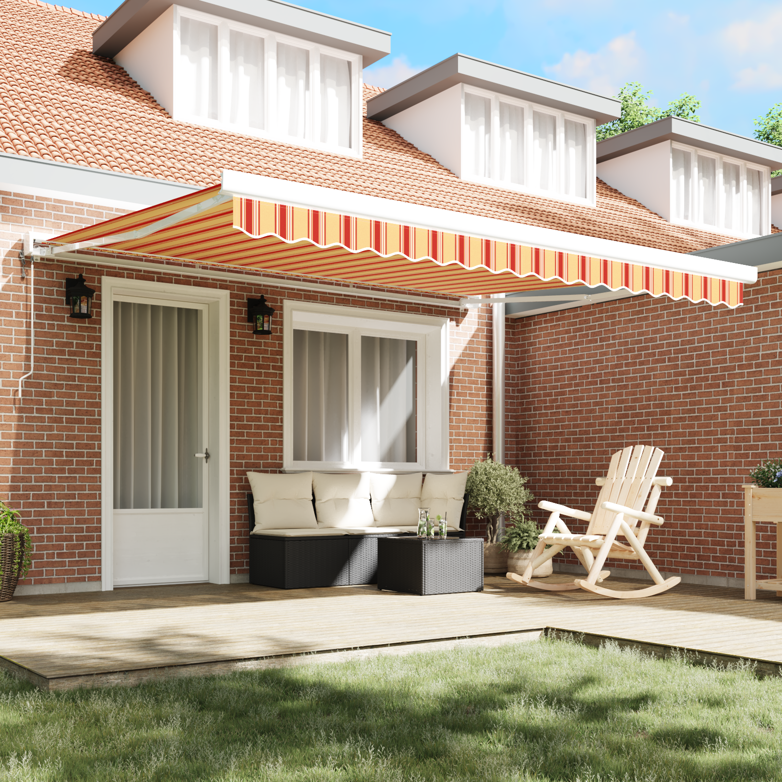 vidaXL Automatische Intrekbare Luifel in Geel en Oranje 400x300 cm