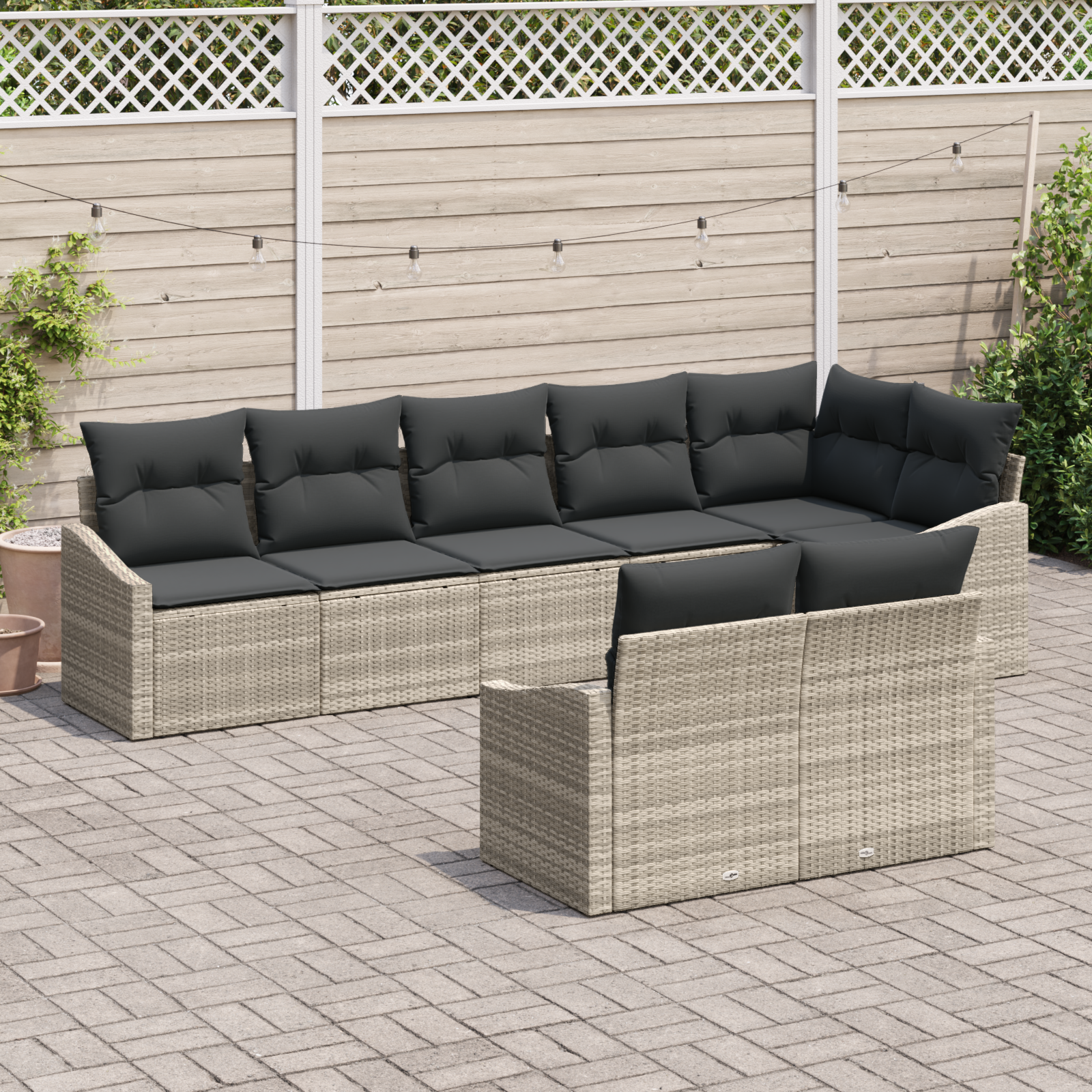 vidaXL 8-delige tuinset met kussens in lichtgrijs poly rattan