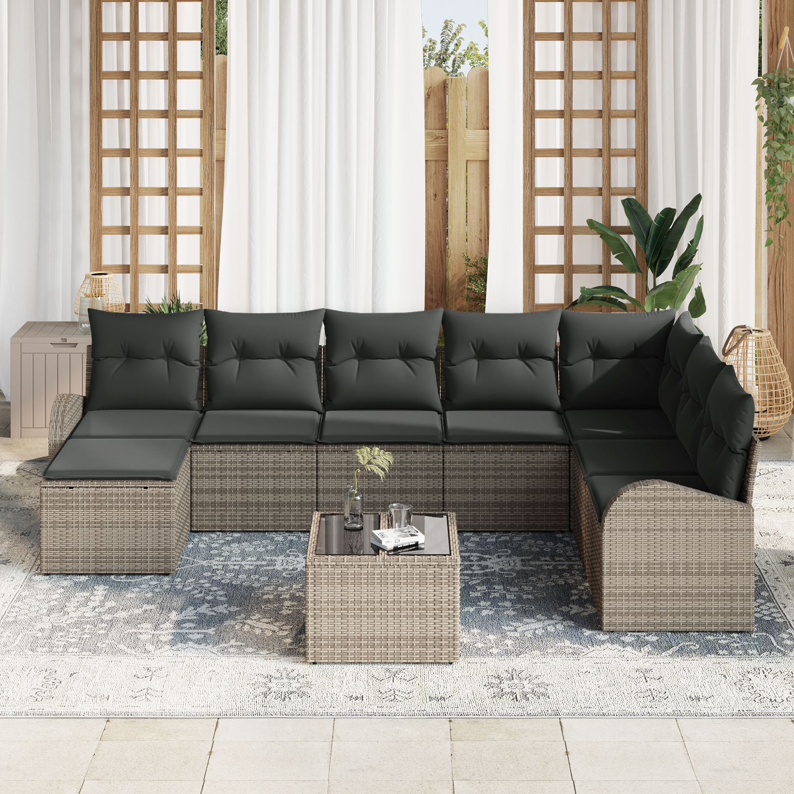 vidaXL 8-delige tuinset met kussens zwart poly rattan