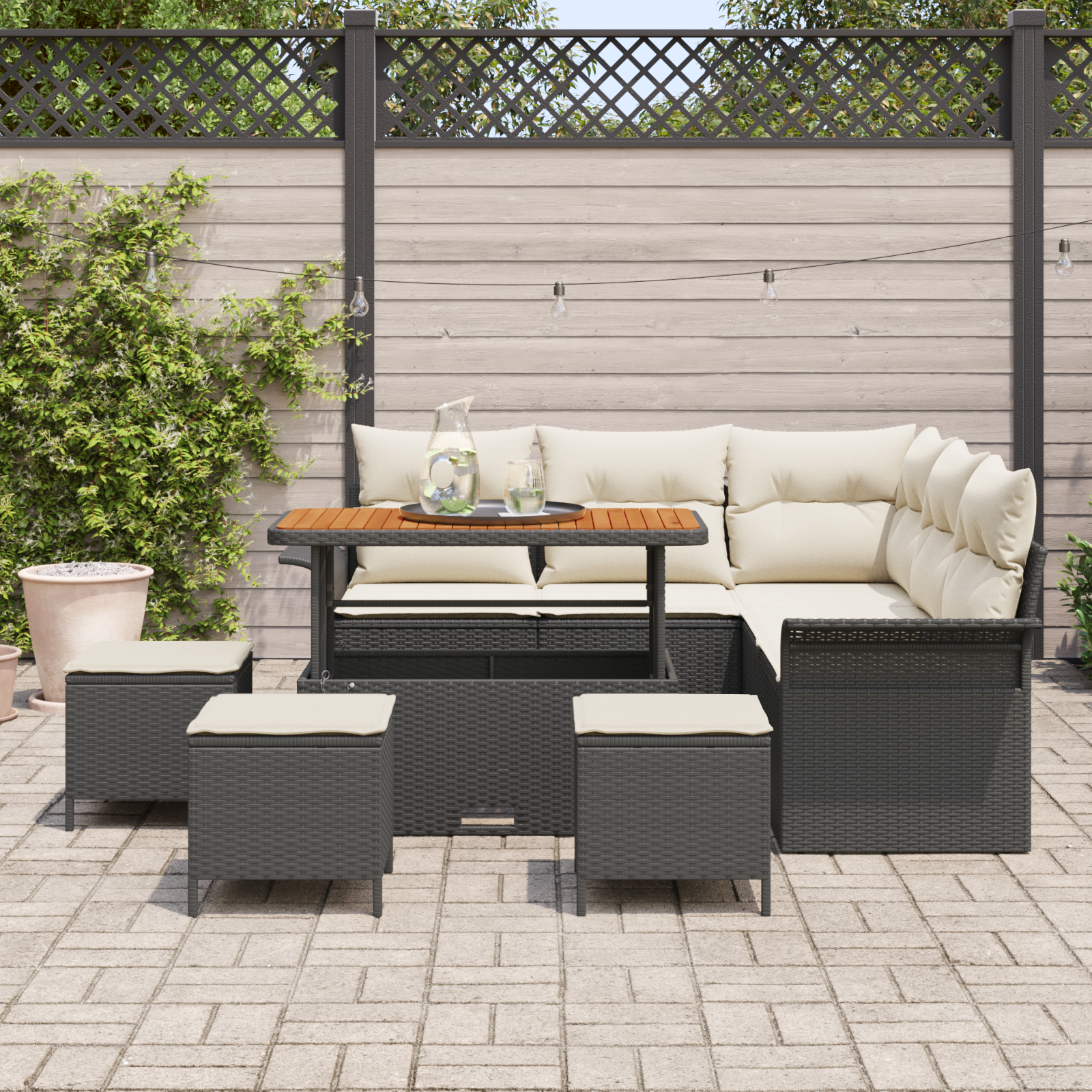 vidaXL 9-delige ligbed set met kussens zwart poly rattan acacia