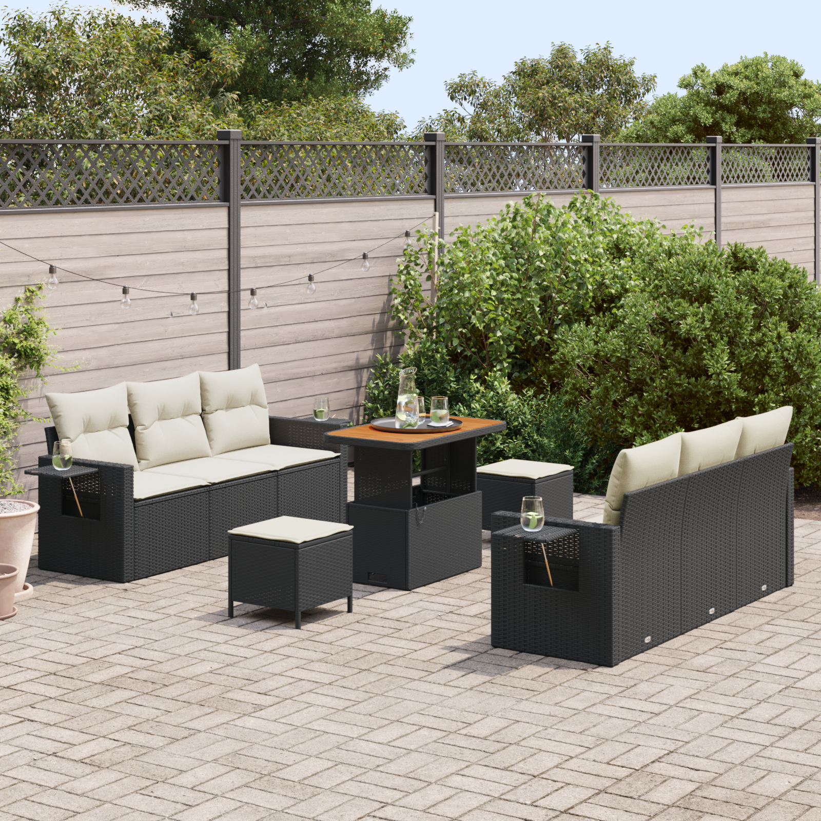 vidaXL 9-delige tuinset met kussens zwart poly rattan acacia