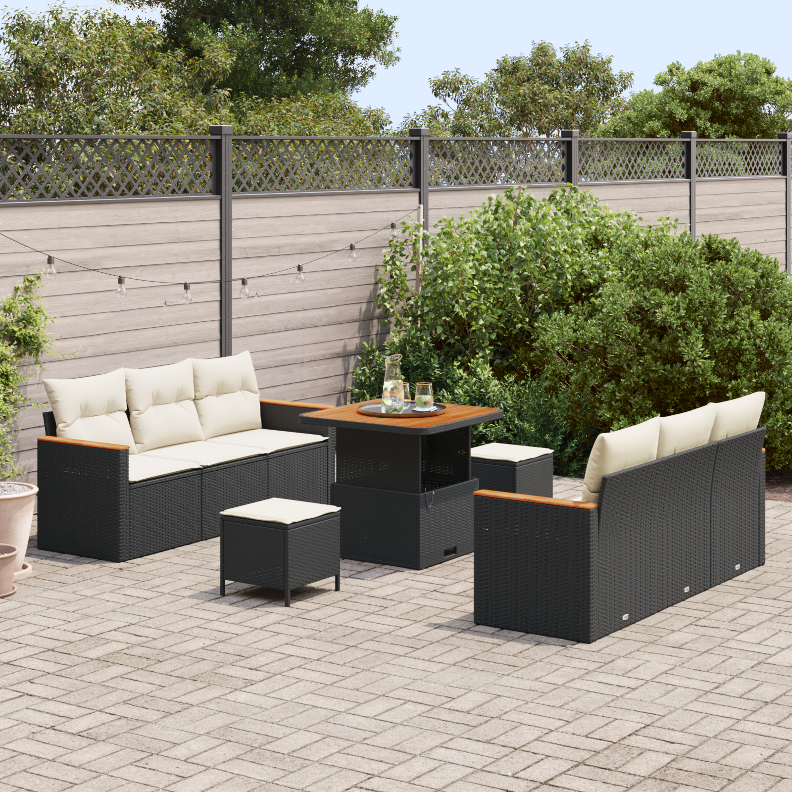 vidaXL 9-delige Tuinbankenset met kussens poly rattan acacia zwart