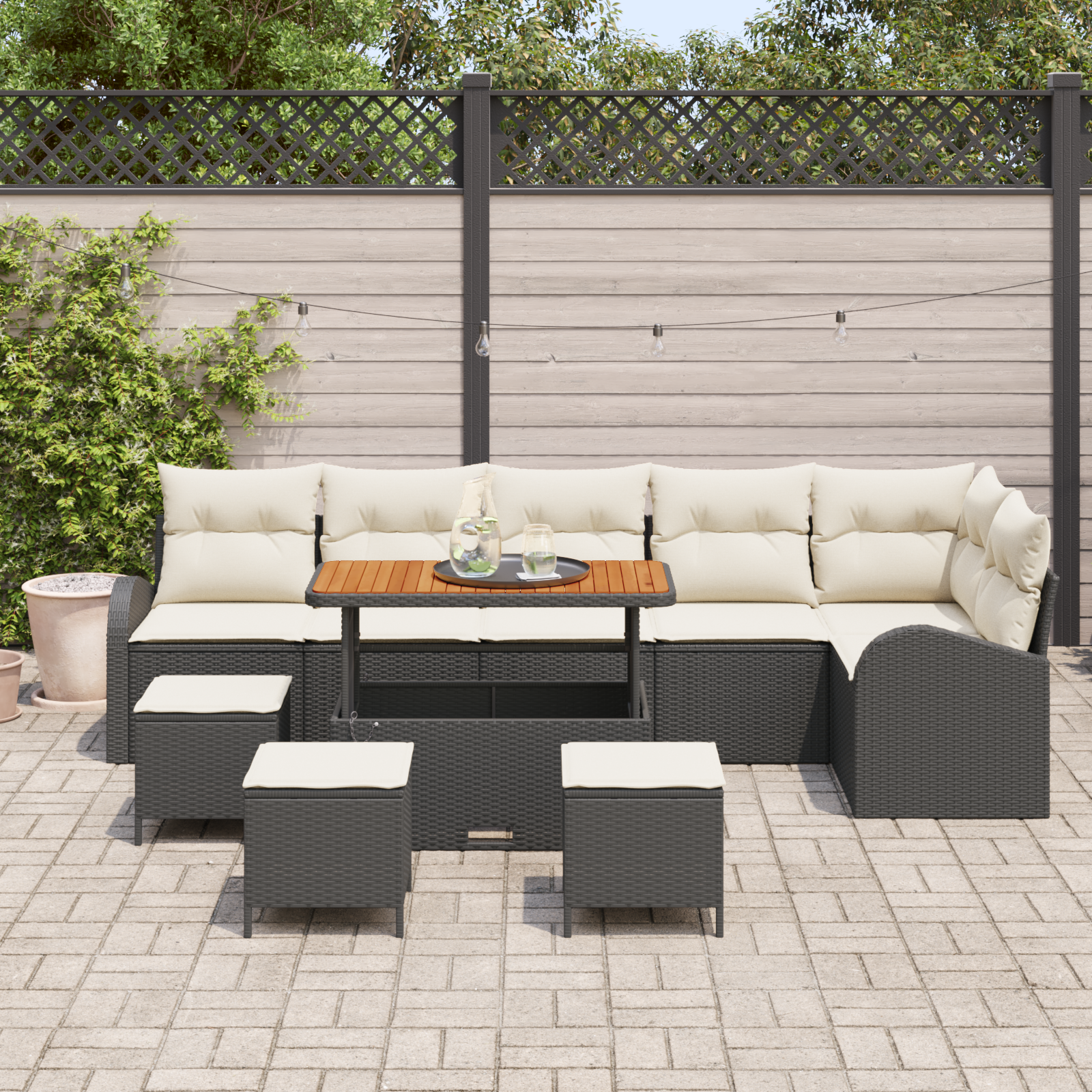 vidaXL 10-delige Tuinbankenset met kussens poly rattan acacia zwart