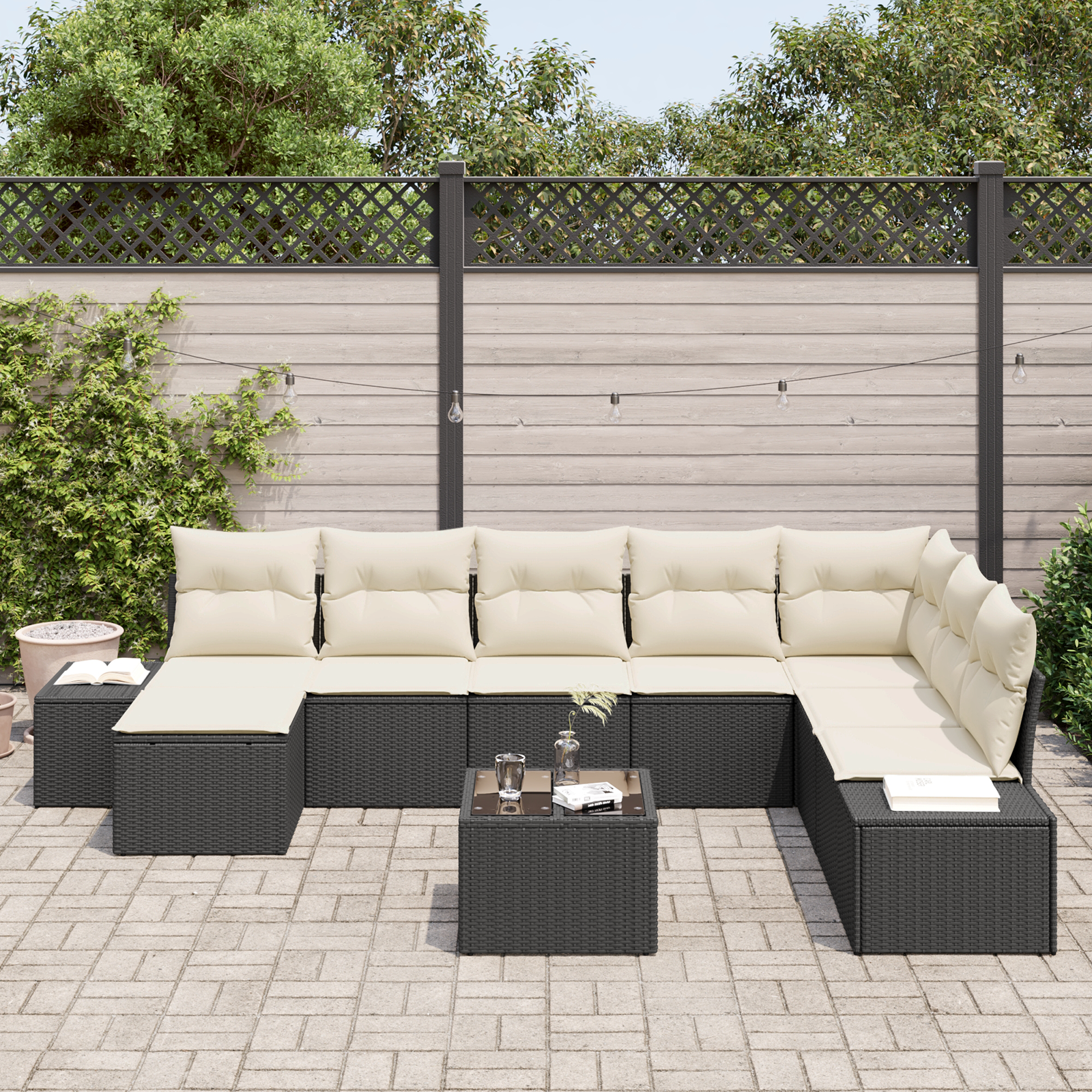 vidaXL 8-delige tuinsofa set met kussens bruin poly rattan