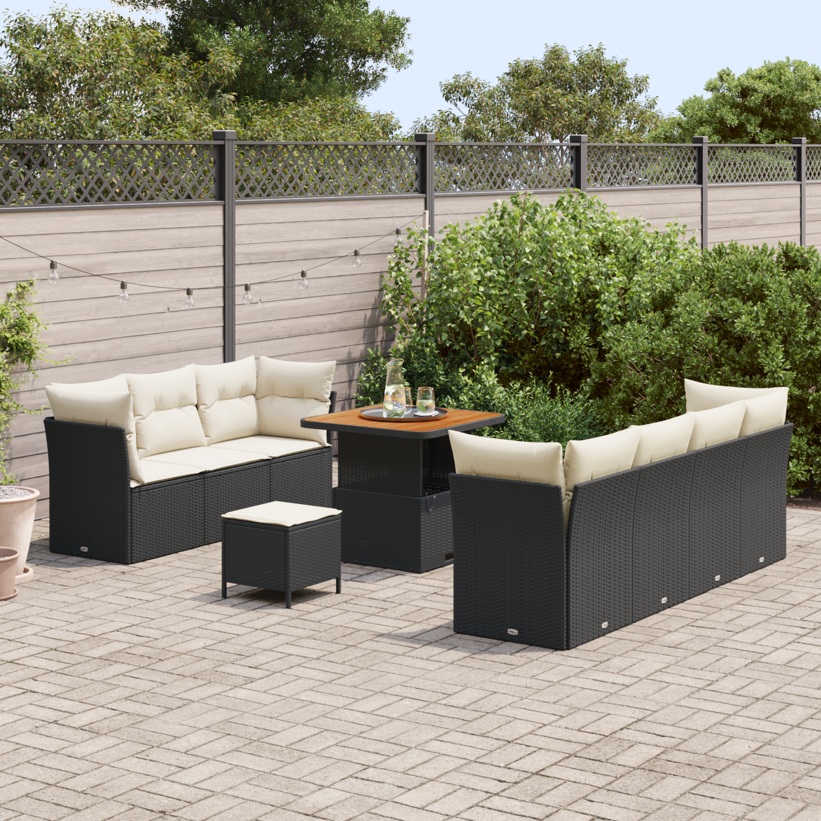 vidaXL 10-delige tuinsofa set met kussens zwart poly rattan acacia