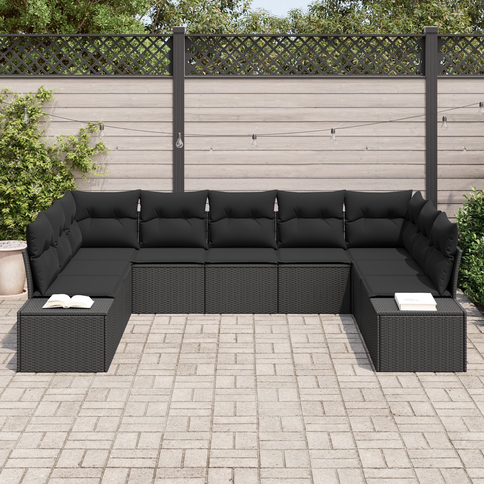 vidaXL 9-delige tuinsectie met kussens - Zwarte poly rattan