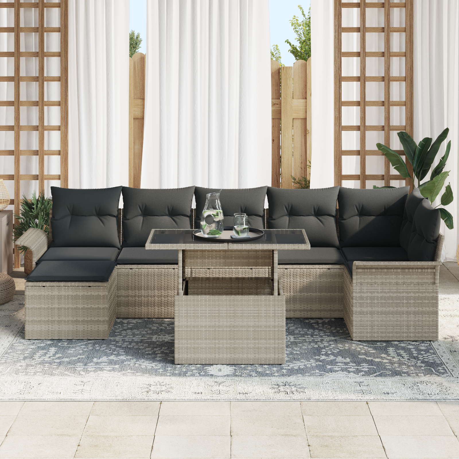 vidaXL 8-delige tuinsofa set met kussens in lichtgrijs poly rattan