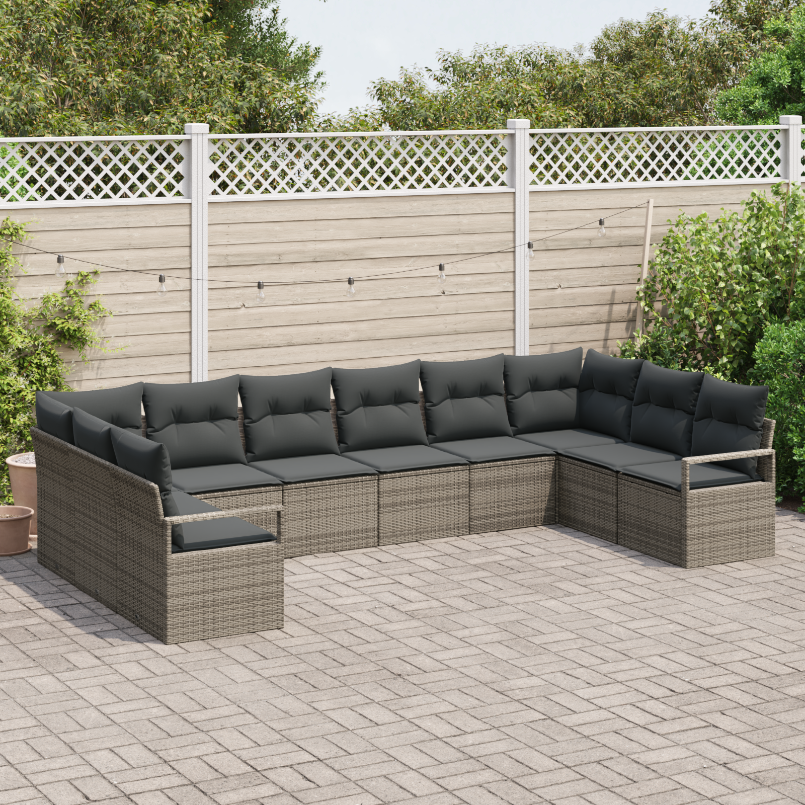 vidaXL 10-delige tuinsofa set met kussens - Grijs Poly Rattan
