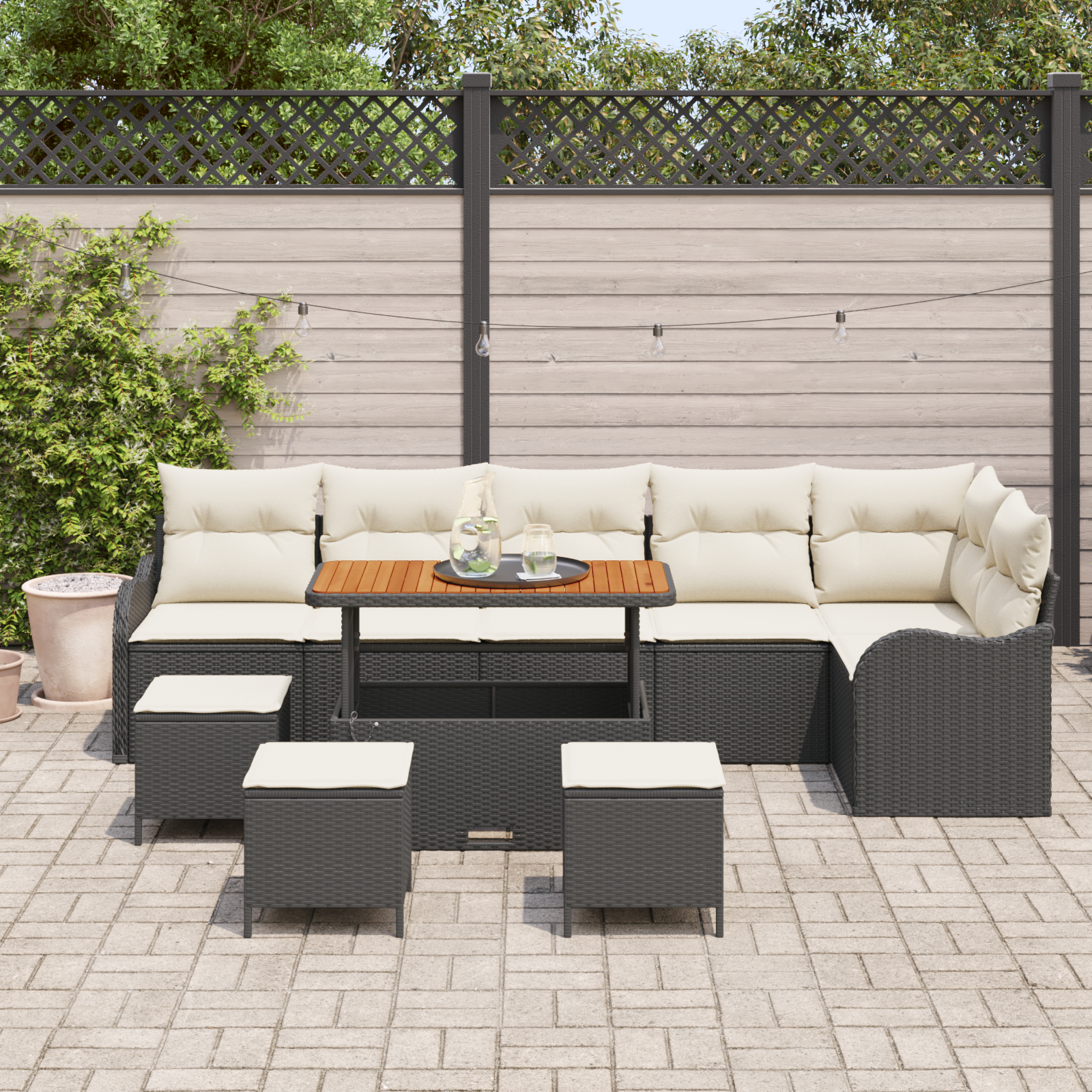 vidaXL 10-delige tuinsofaset met kussens in zwart poly rattan en acacia hout