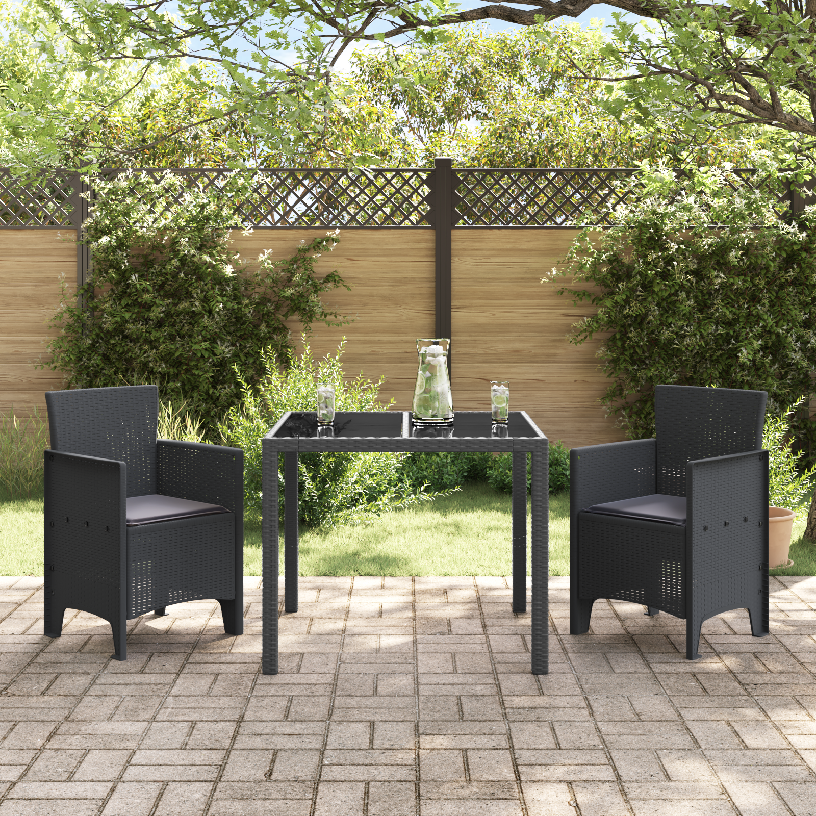 vidaXL Tuinstoelen 2 st met kussens poly rattan antraciet
