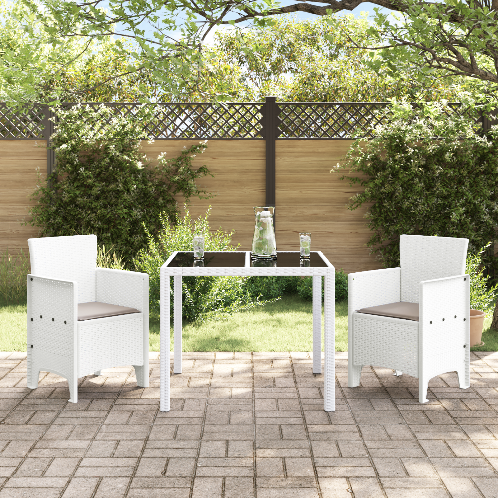 vidaXL Tuinstoelen 2 st met kussens poly rattan wit
