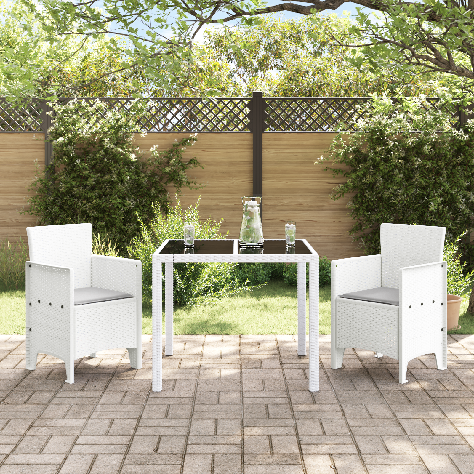 vidaXL Tuinstoelen 2 st met kussens poly rattan wit
