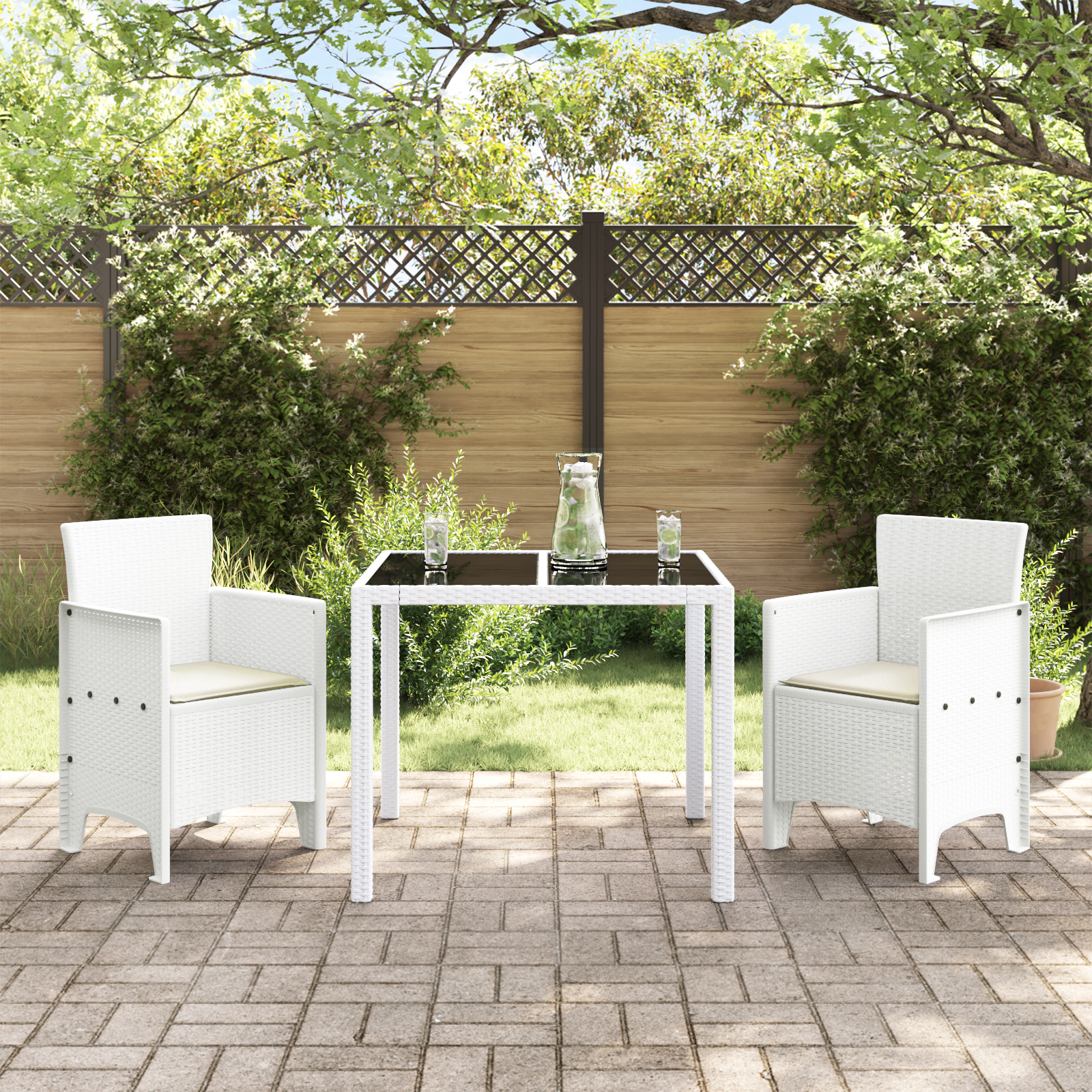 vidaXL Tuinstoelen 2 st met kussens poly rattan wit