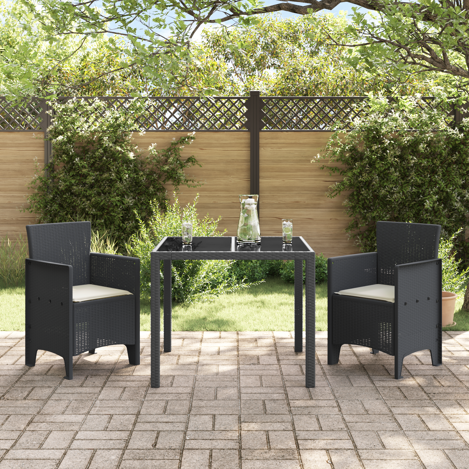 vidaXL Tuinstoelen 2 st met kussens poly rattan antraciet
