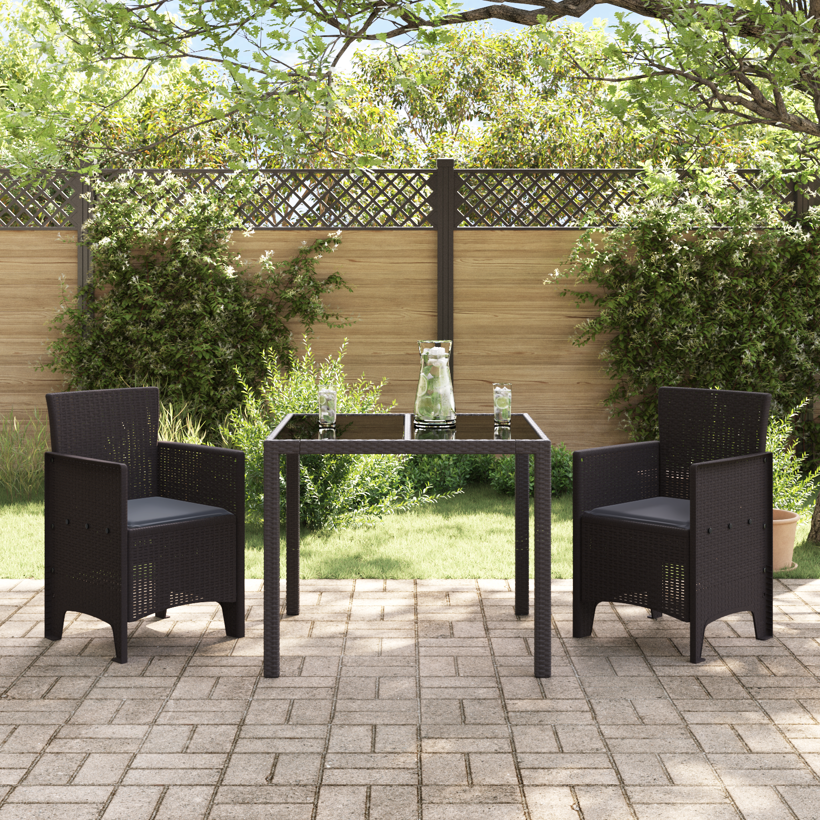 vidaXL Tuinstoelen 2 st met kussens poly rattan bruin