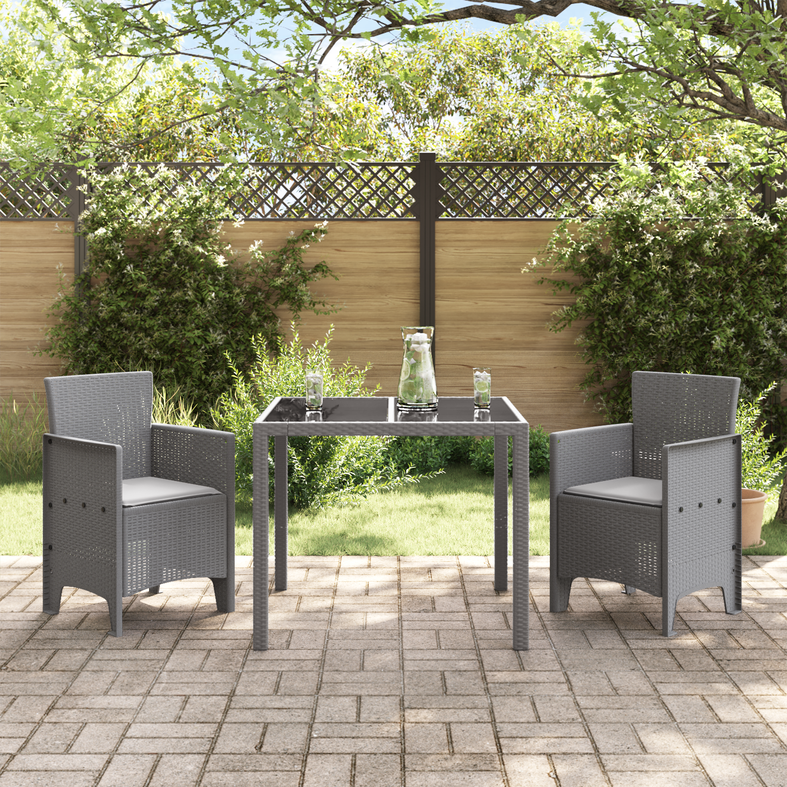 vidaXL Tuinstoelen 2 st met kussens poly rattan lichtgrijs