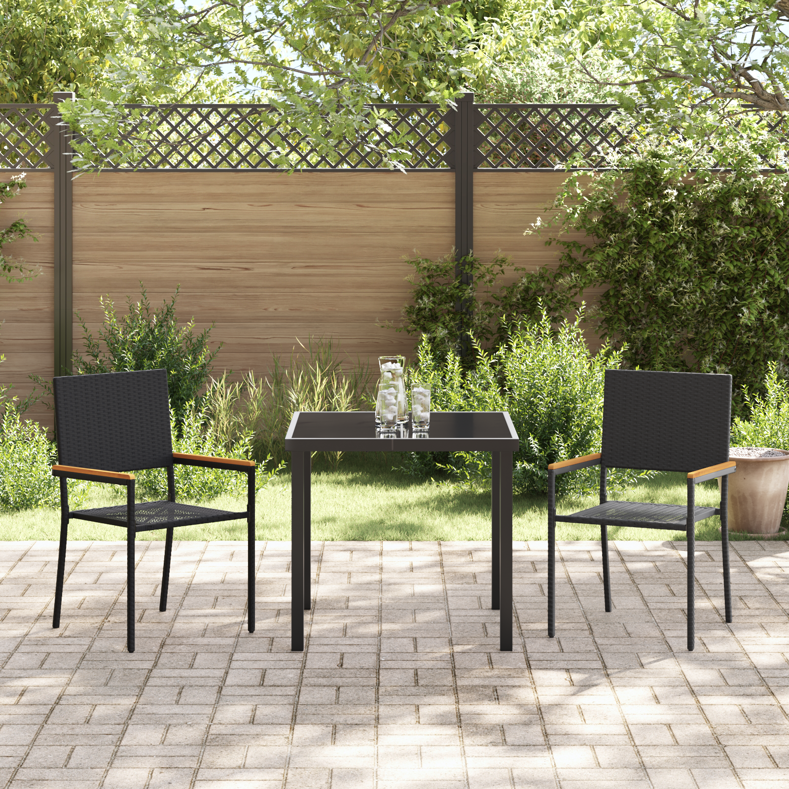 vidaXL Stapelbare Tuinstoelen - 2-delige Set in Zwart Poly Rattan
