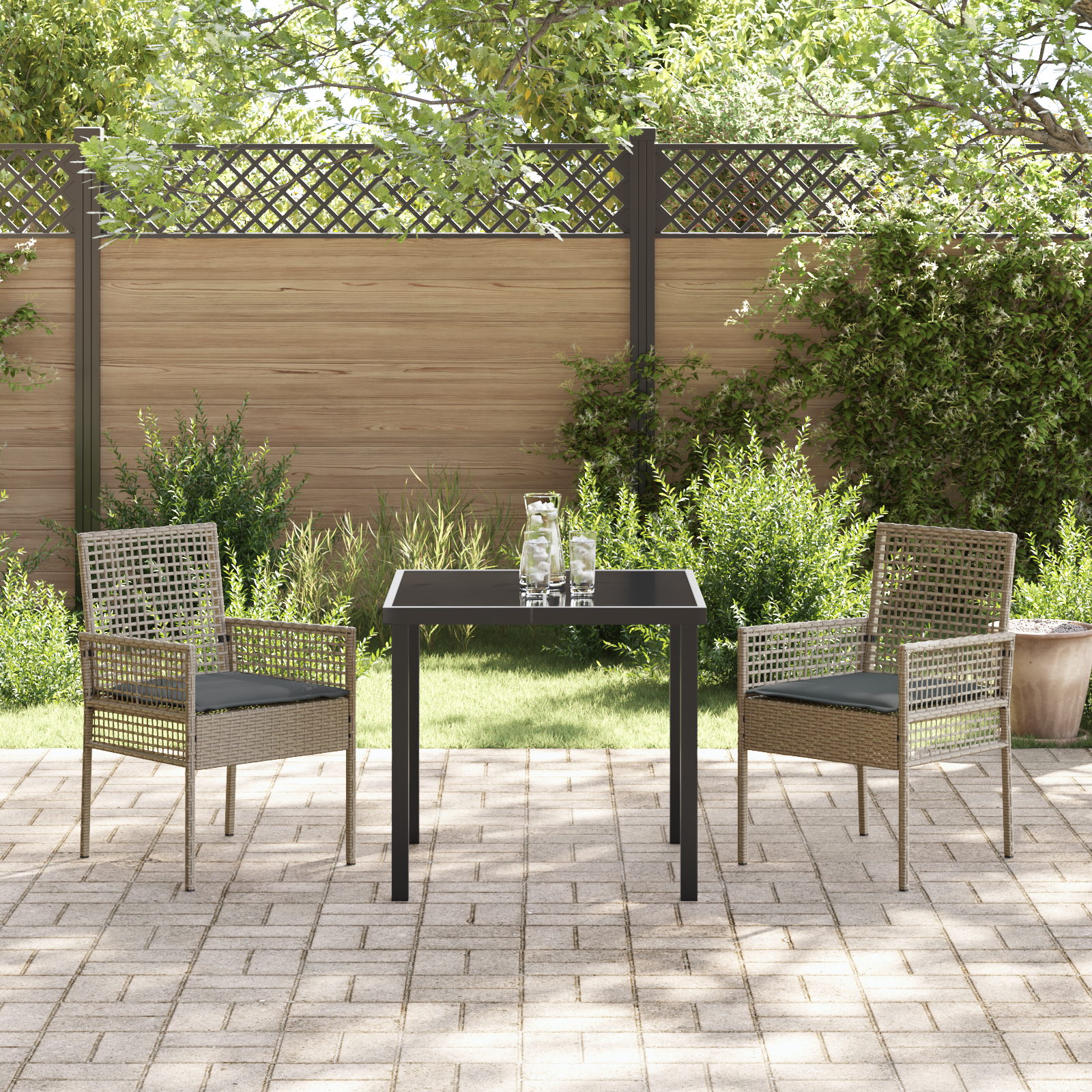 vidaXL Tuinstoelen 2 st met kussens poly rattan grijs