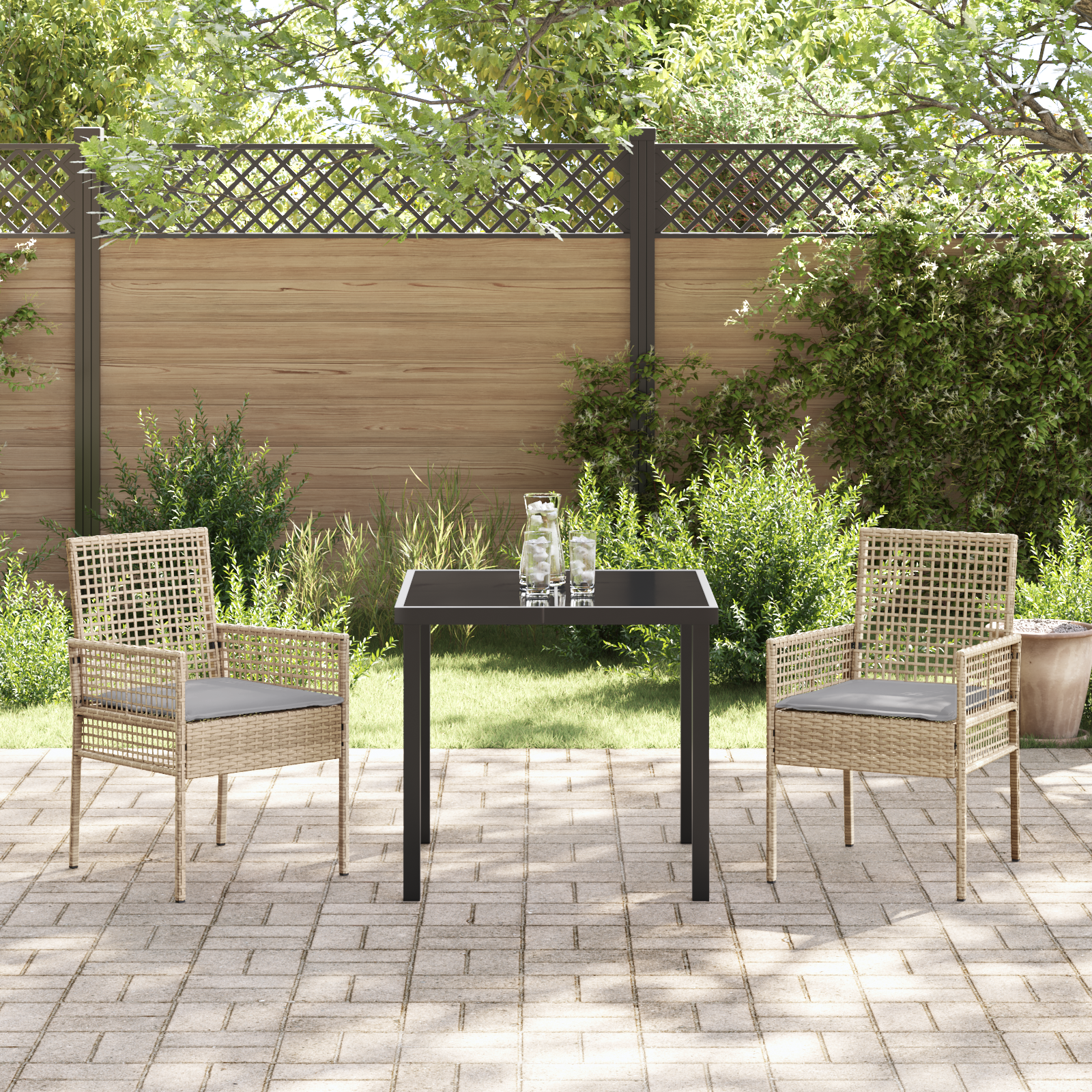 vidaXL Tuinstoelen 2 st met kussens poly rattan beige