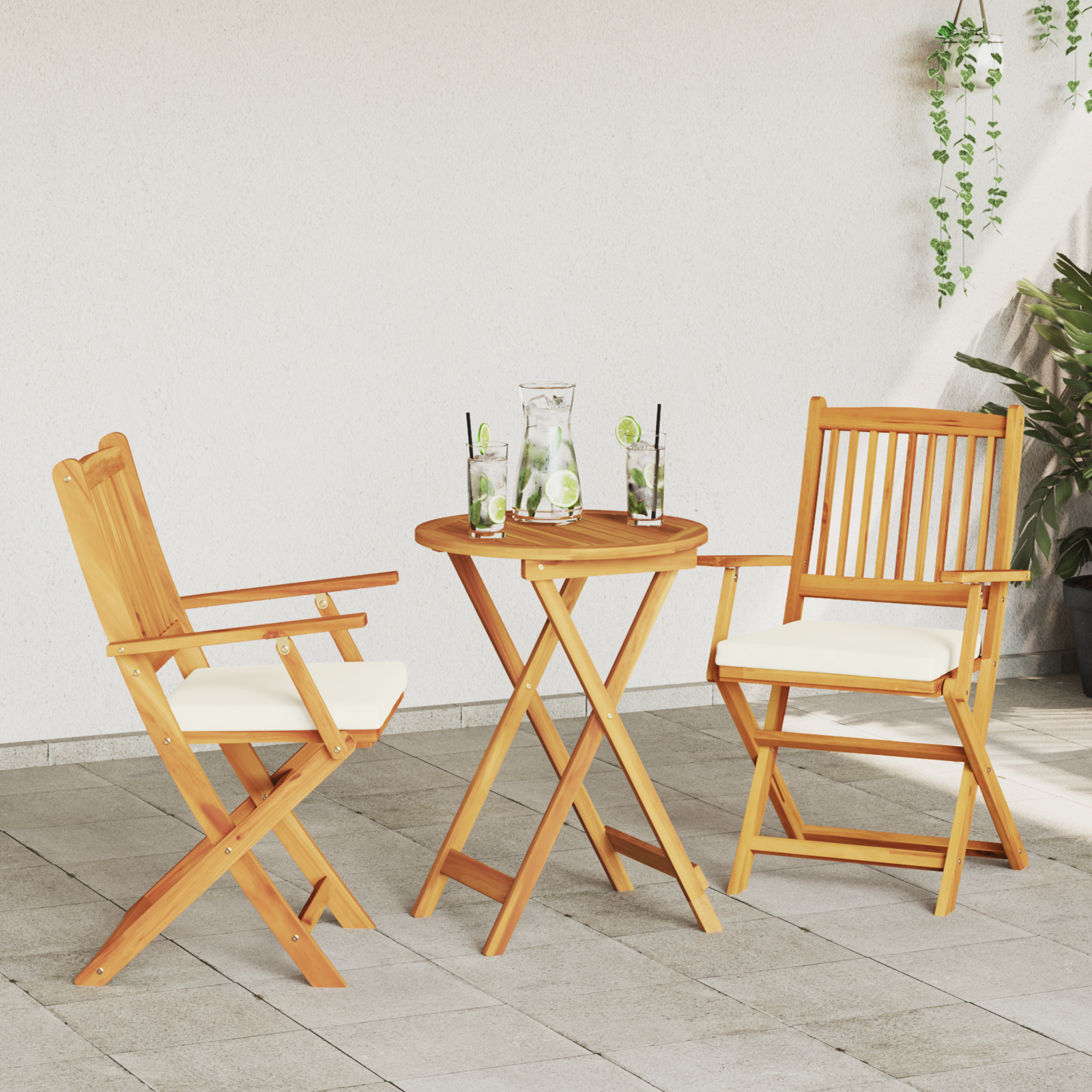 vidaXL Tuinstoelen 2 st inklapbaar met wit kussen massief acaciahout
