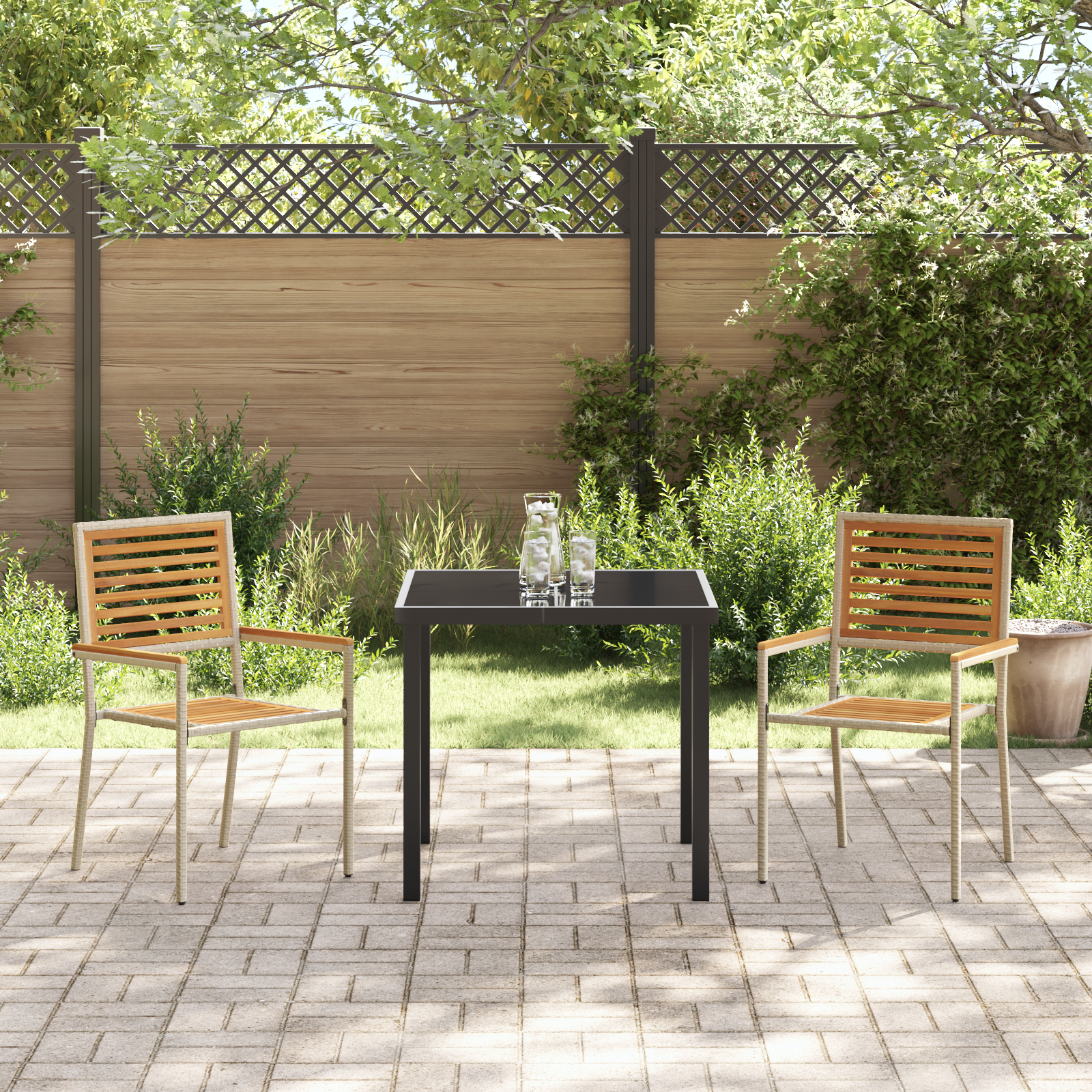 vidaXL Stapelbare Ligstoelen - Set van 2 in Beige Poly Rattan.