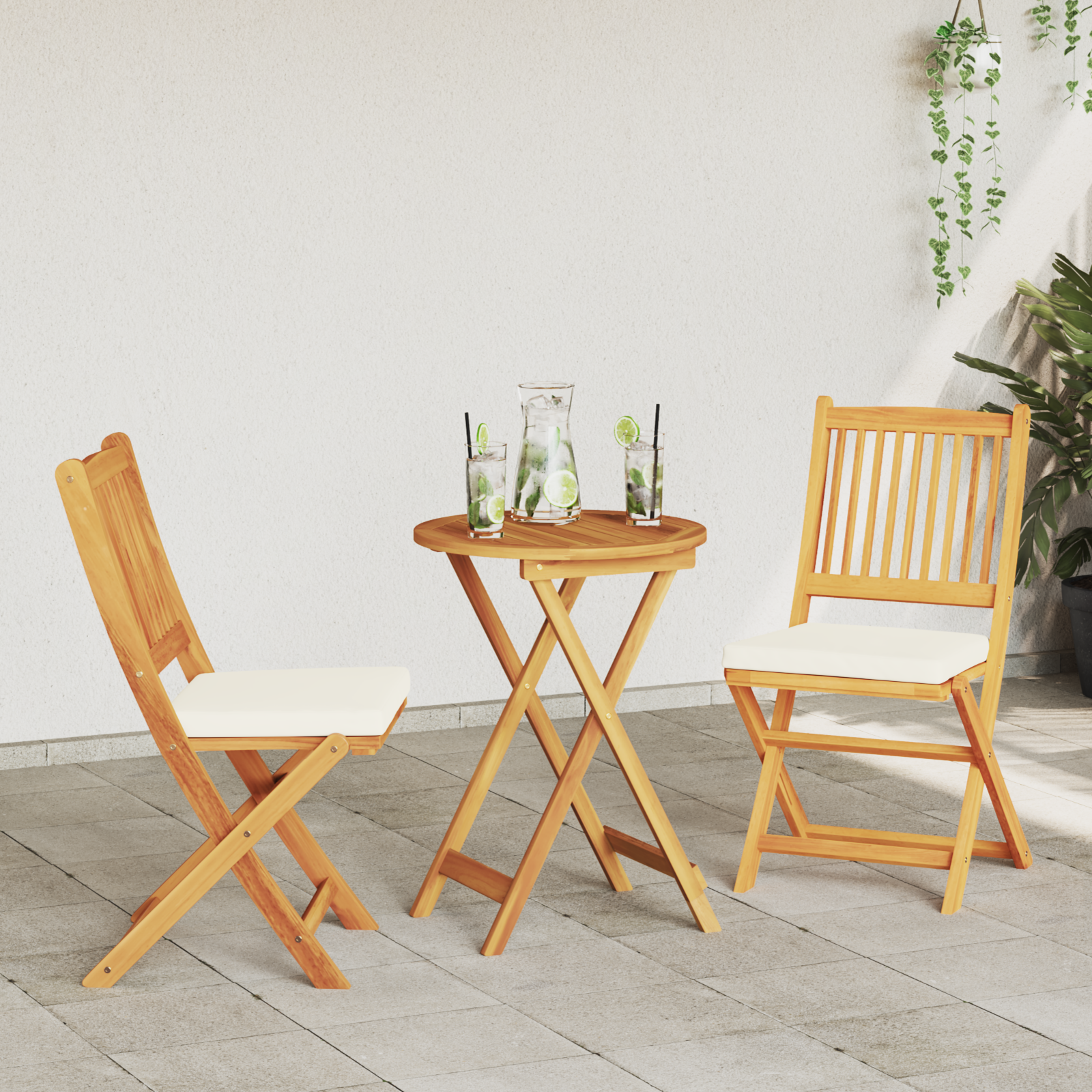 vidaXL Tuinstoelen 2 st inklapbaar met wit kussen massief acaciahout