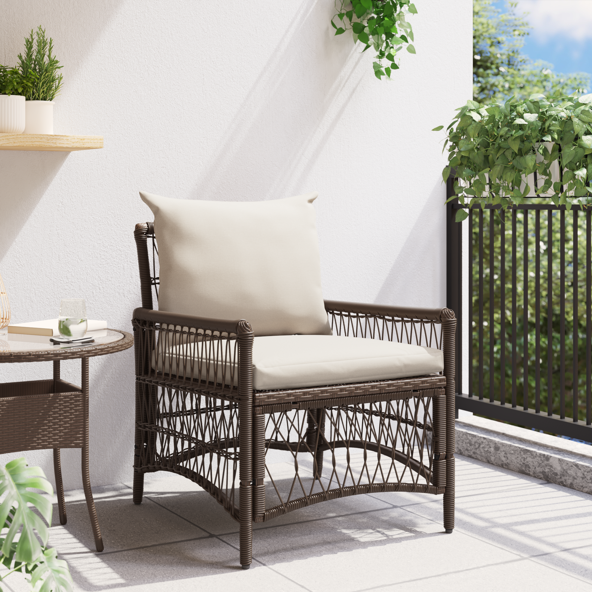 vidaXL Ligbed met Kussens Bruin 60x70x78 cm Poly Rattan