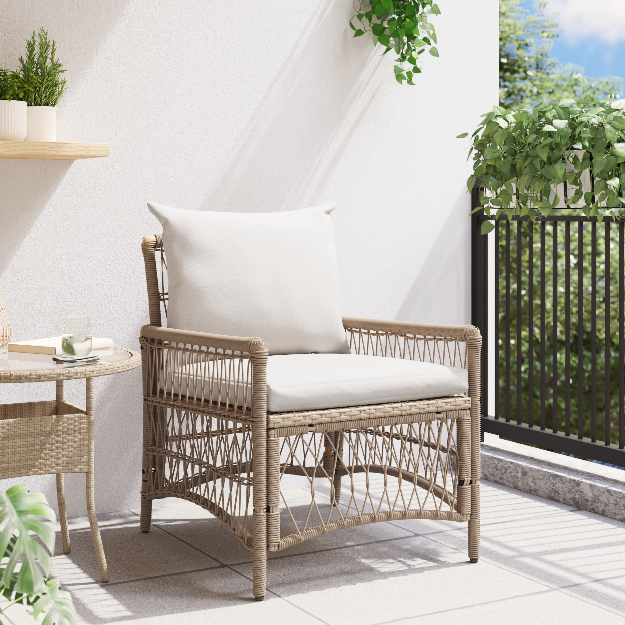 vidaXL Ligbed met Kussens Beige 60x70x78 cm Poly Rattan