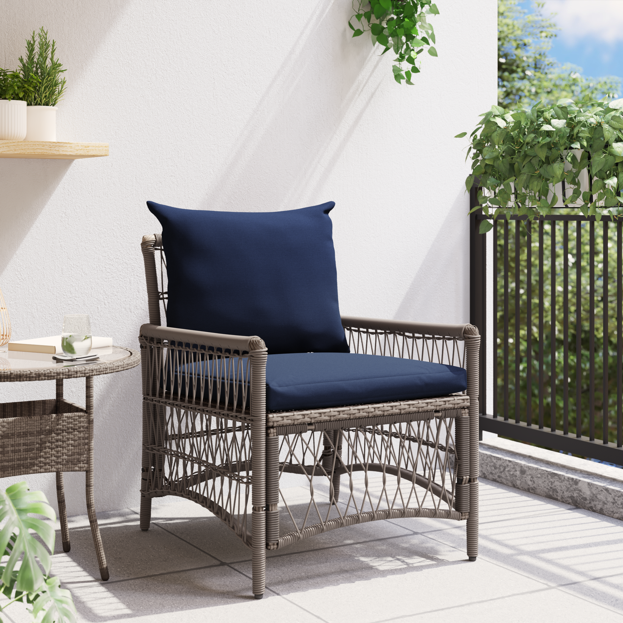 vidaXL Ligbed met Kussens Grijs 60x70x78 cm Poly Rattan
