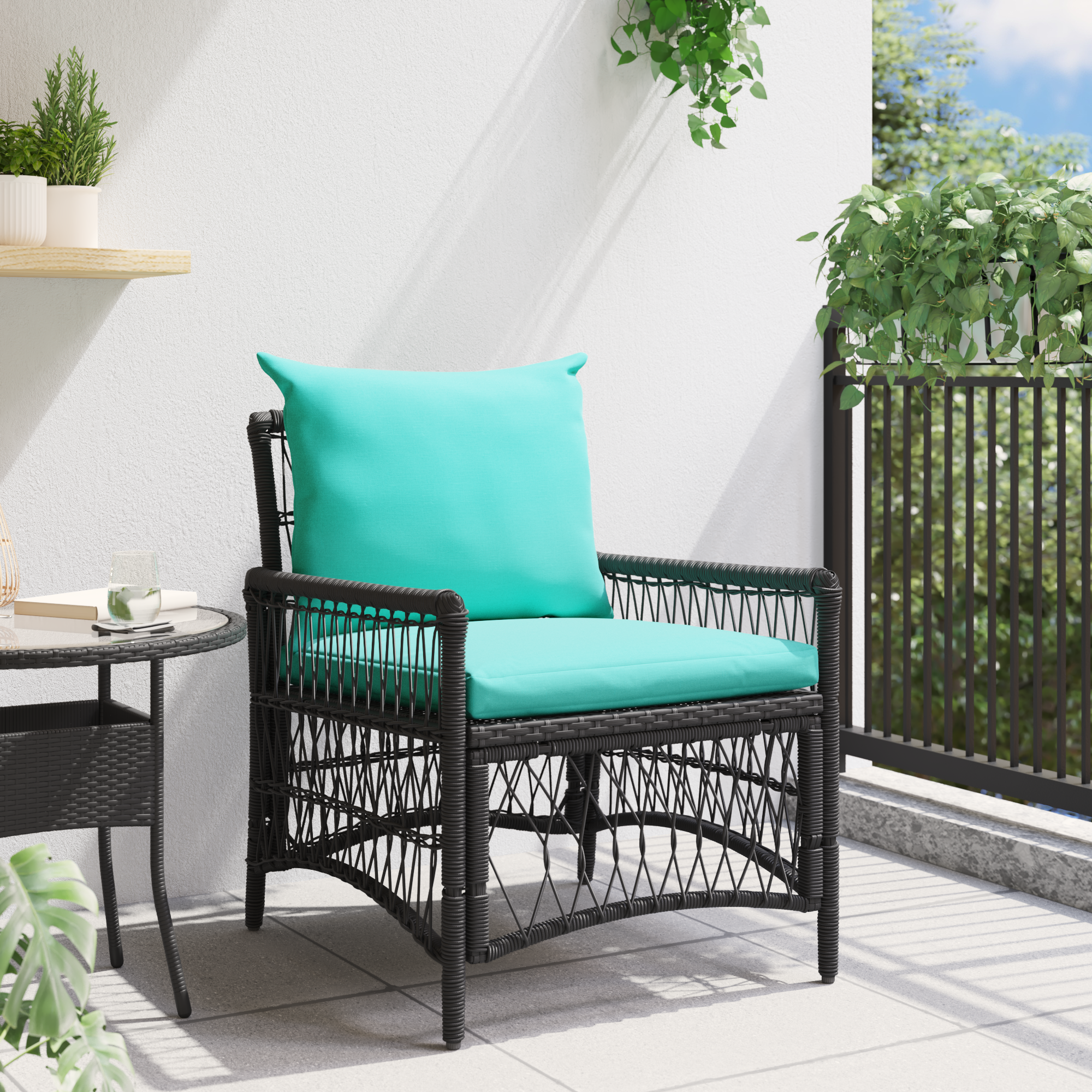 vidaXL Ligstoel met Kussens Zwart 60x70x78 cm Poly Rattan