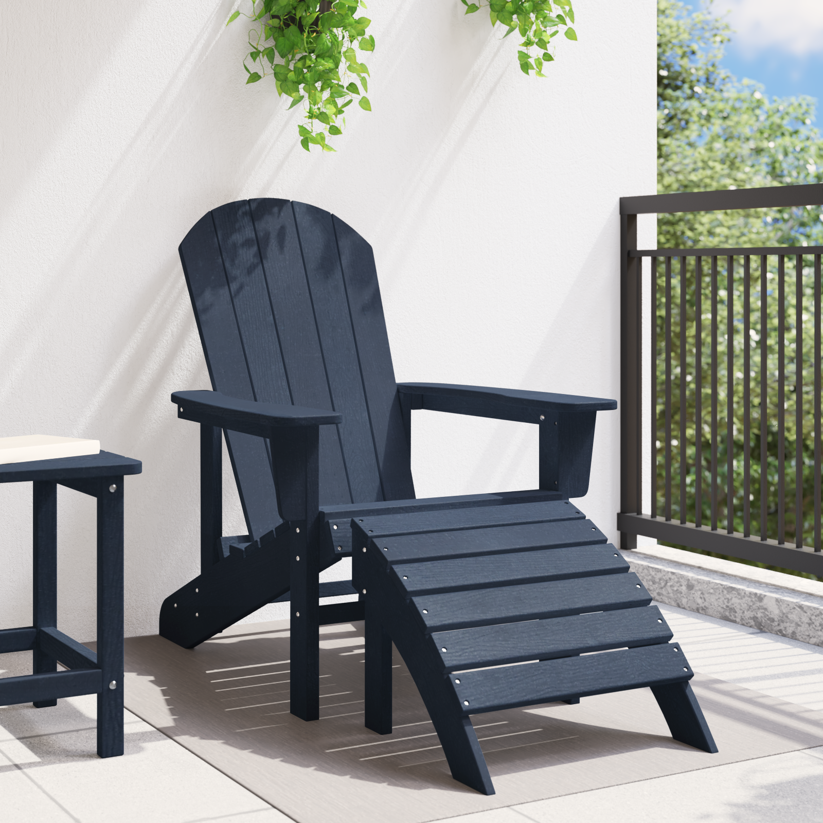 vidaXL Adirondack stoel met voetsteun in marineblauw HDPE