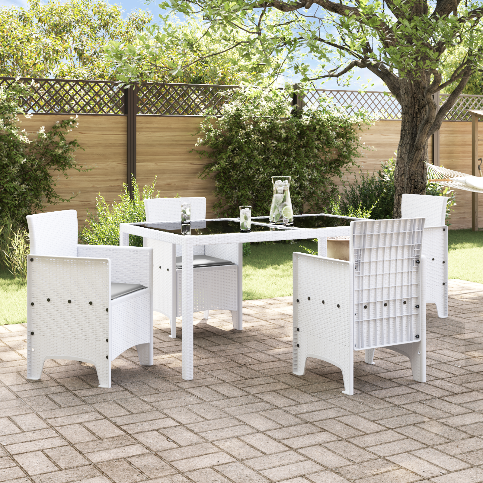 vidaXL Tuinstoelen 4 st met kussens poly rattan wit