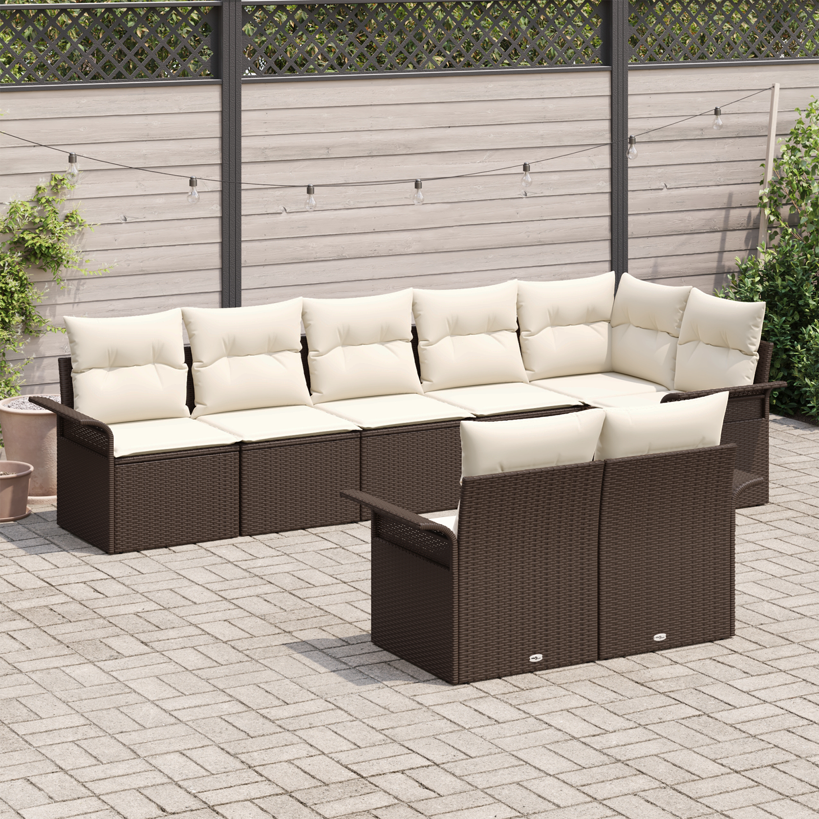 vidaXL 8-delige tuinset met kussens bruin poly riet