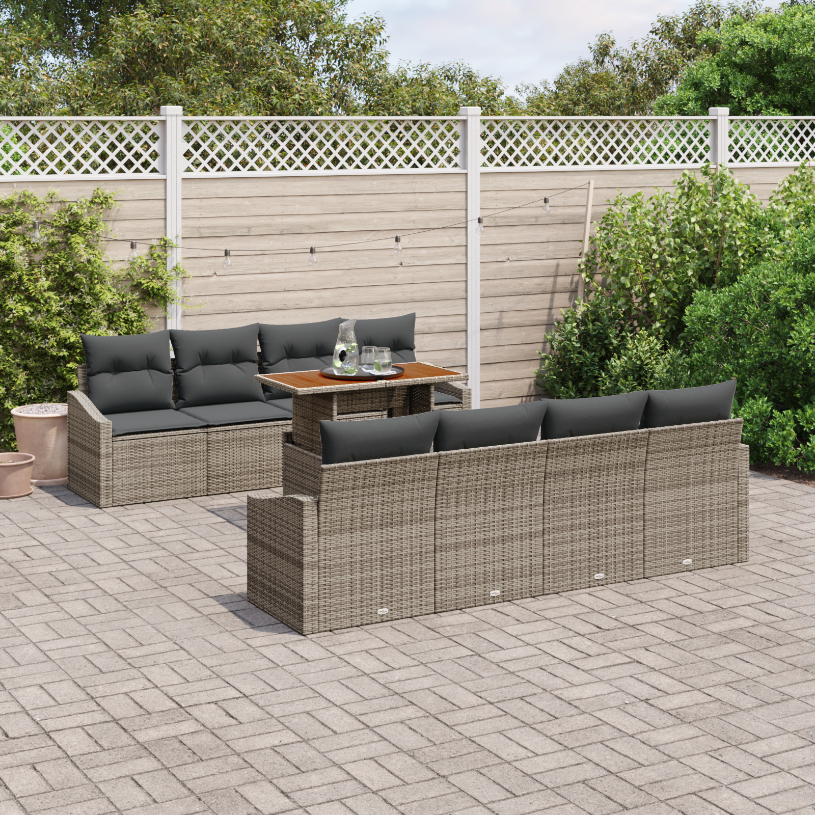 vidaXL 9 Delige Tuin Eetset met Kussens Grijs Poly Rattan Acacia