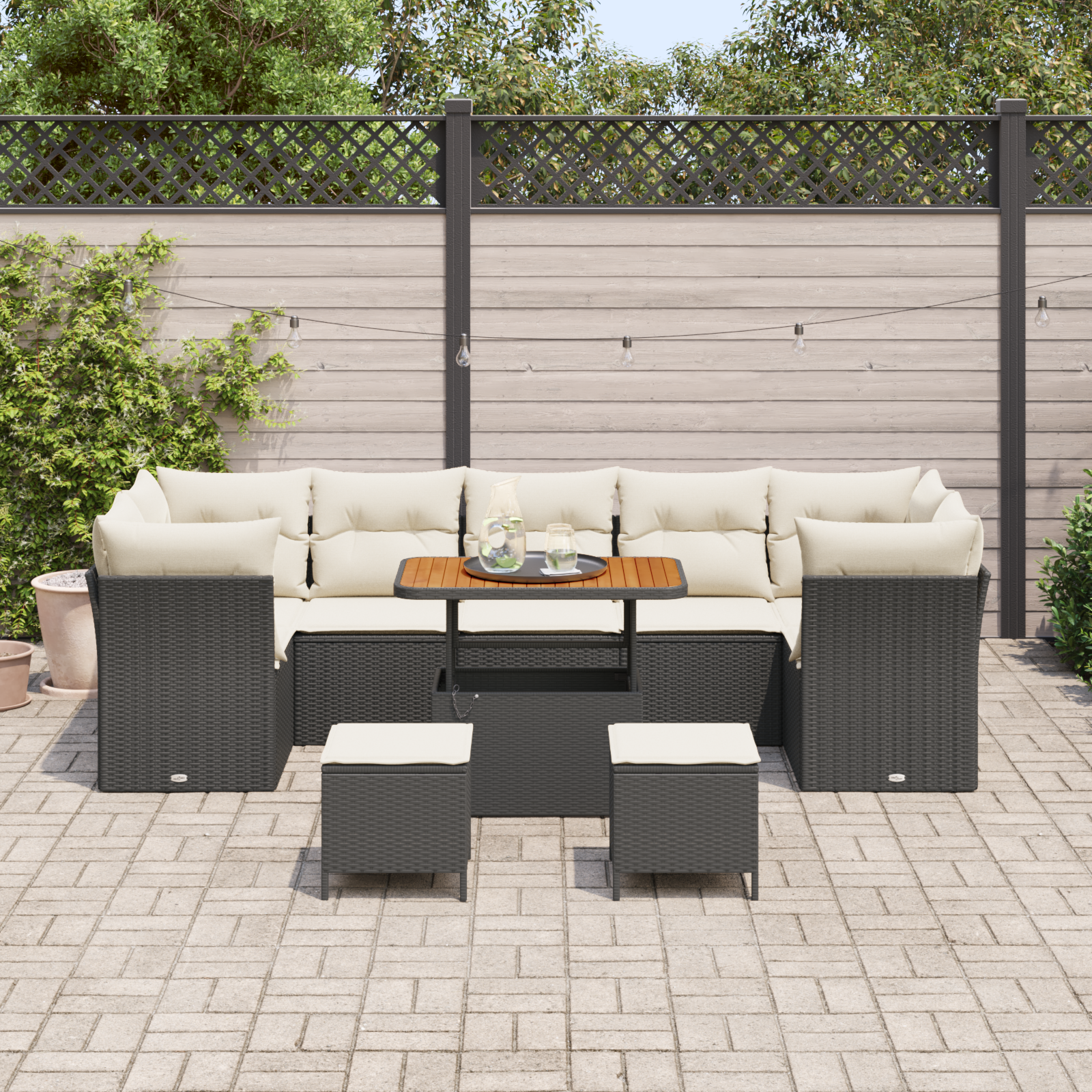 vidaXL 10-delige tuinset met kussens, zwart poly rattan en acacia