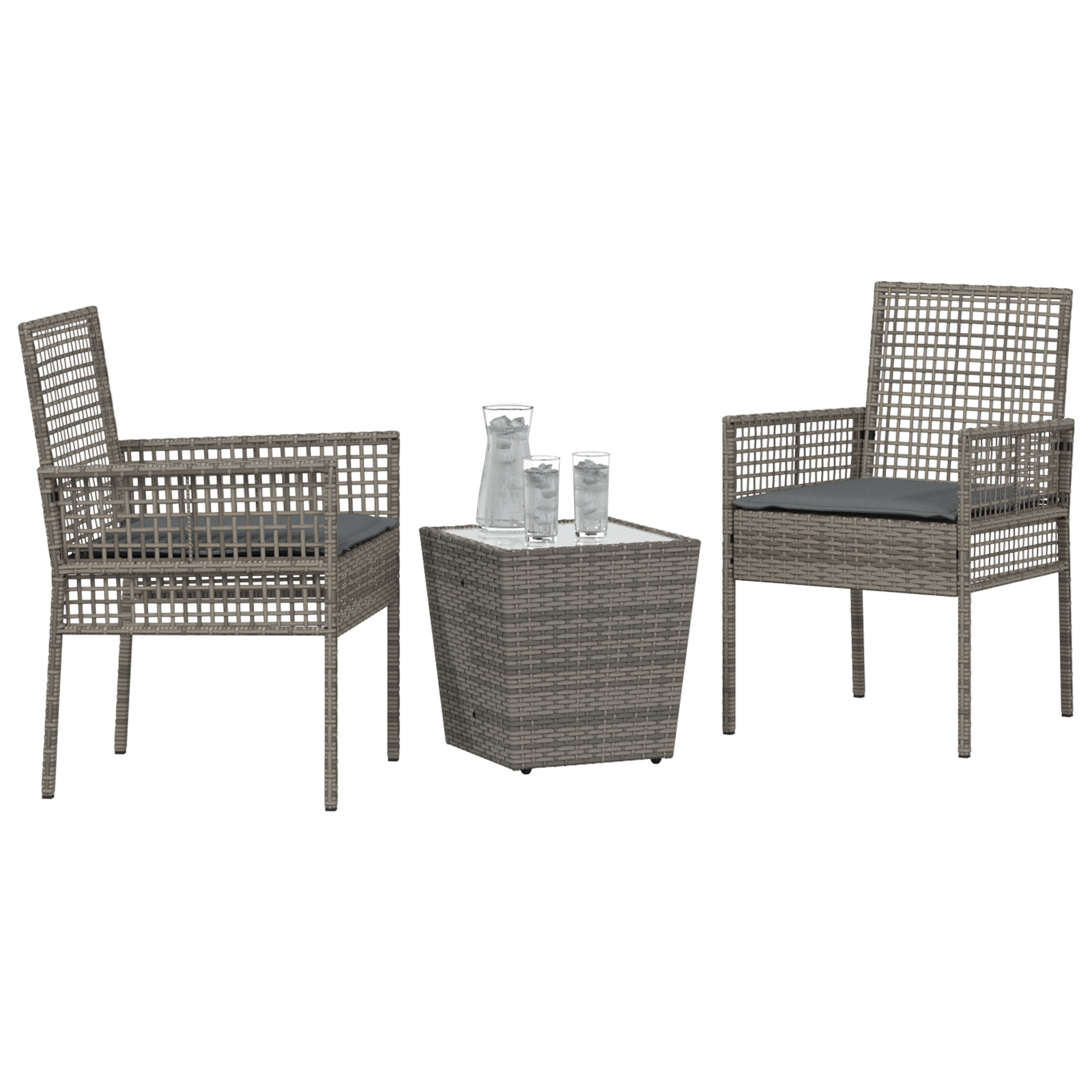 vidaXL 3-delige Bistroset voor de tuin met kussens - Grijs Poly Rattan