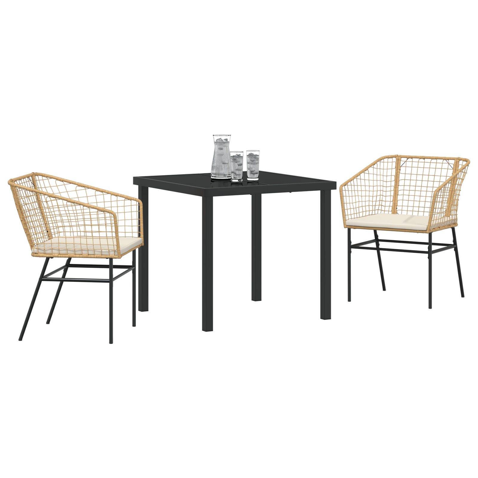 vidaXL 3-delige tuinset met kussens bruin poly rattan