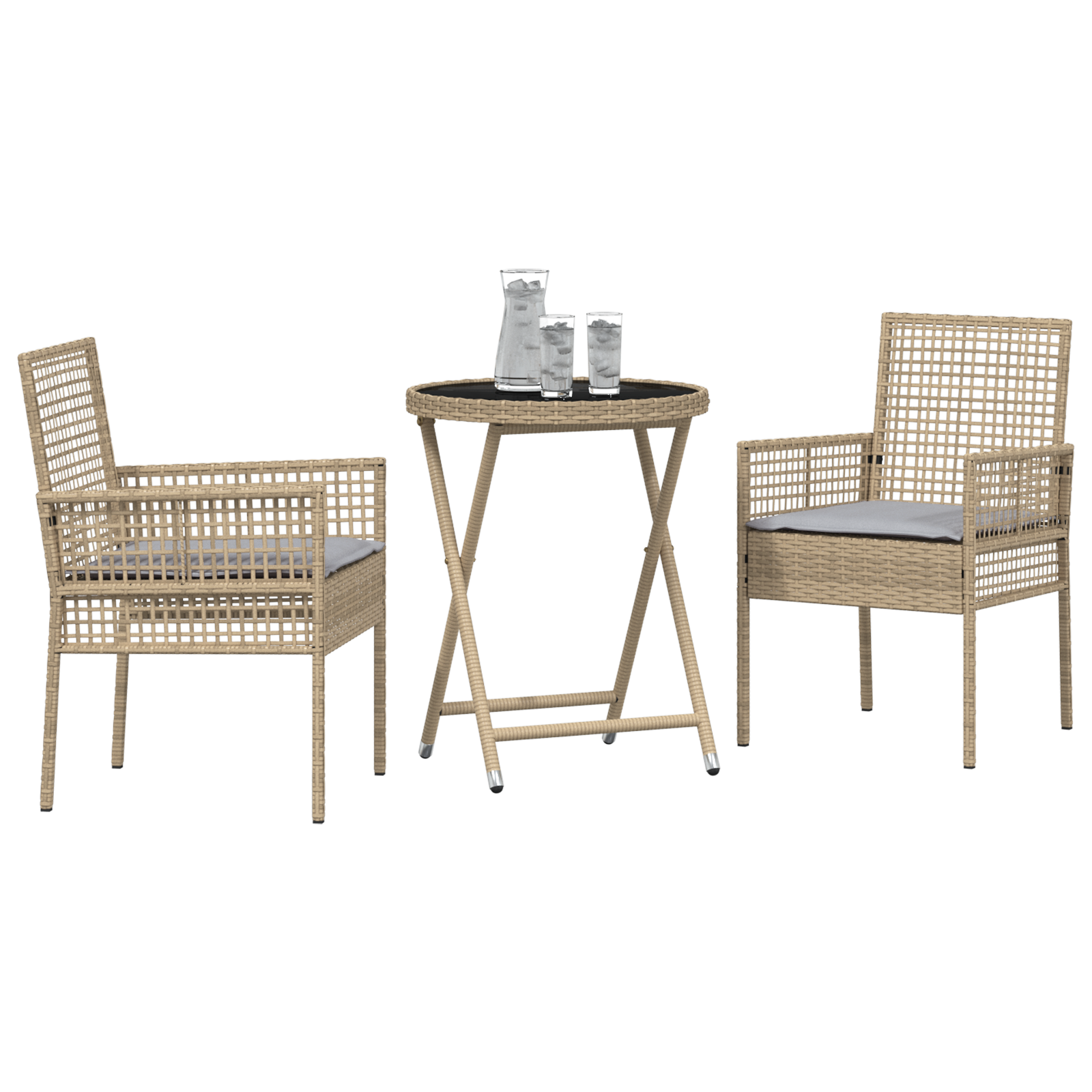vidaXL 3-delige bistroset voor in de tuin met kussens - Beige Poly Rattan