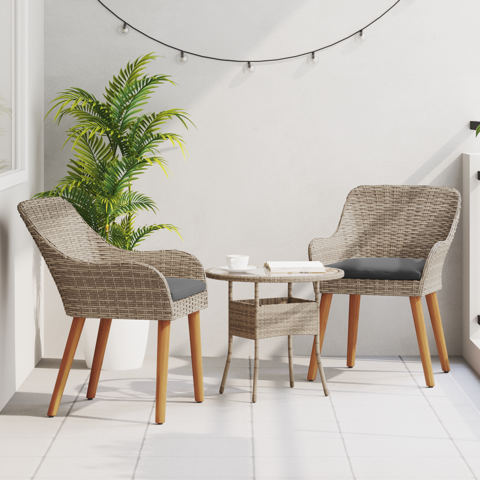 vidaXL Tuinstoelen met Kussens 2 stuks Zwart Poly Rattan