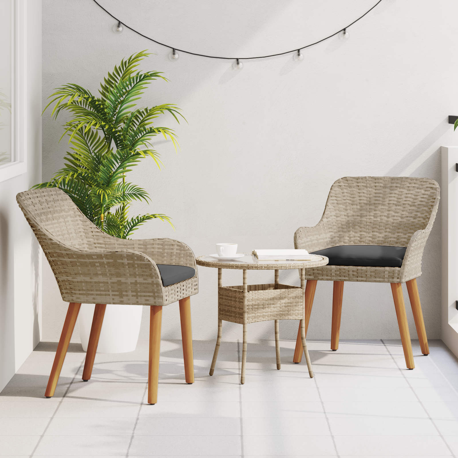 vidaXL Tuinstoelen met Kussens 2 stuks Lichtgrijs Poly Rattan