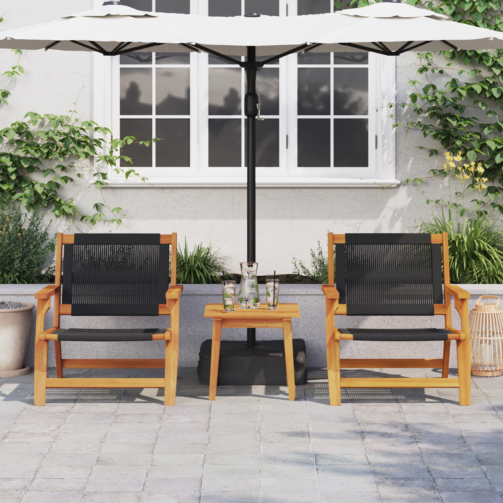 vidaXL Ligbedden 2 stuks Zwart 67x77x73 cm Massief Acaciahout