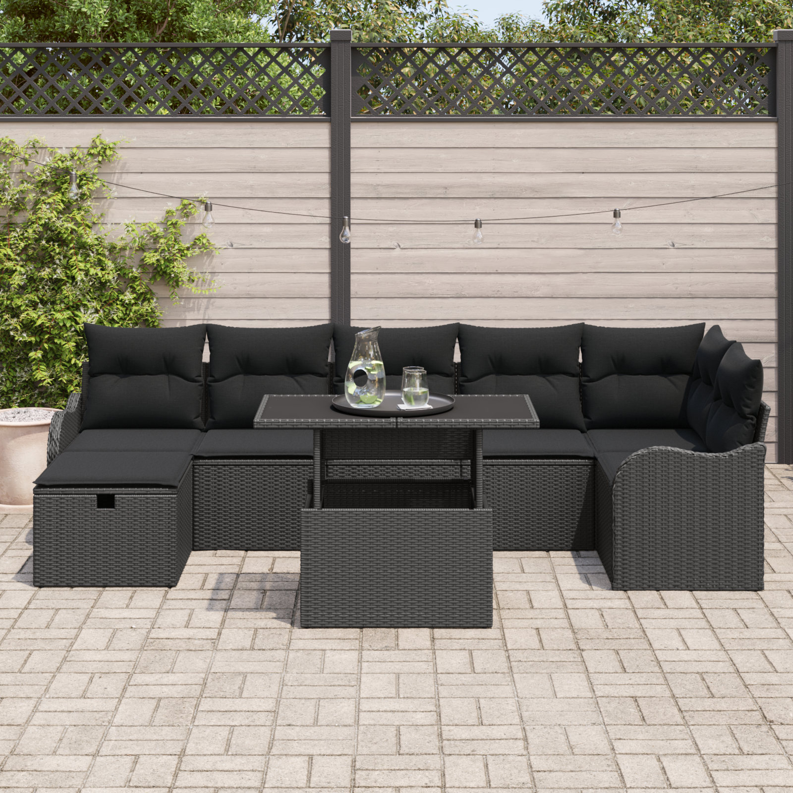 vidaXL 8-delige tuinsofa set met kussens in zwart poly rattan