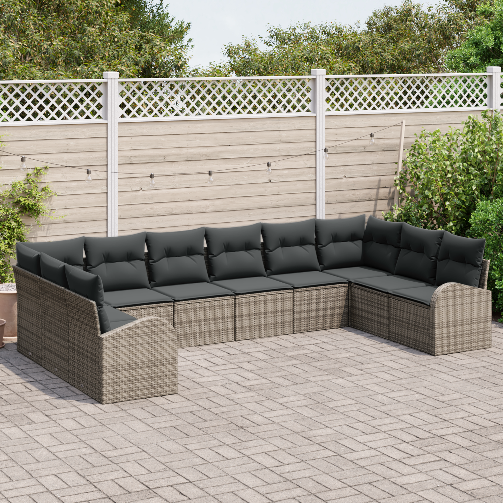 vidaXL 10-delige tuinset met kussens in grijs poly rattan