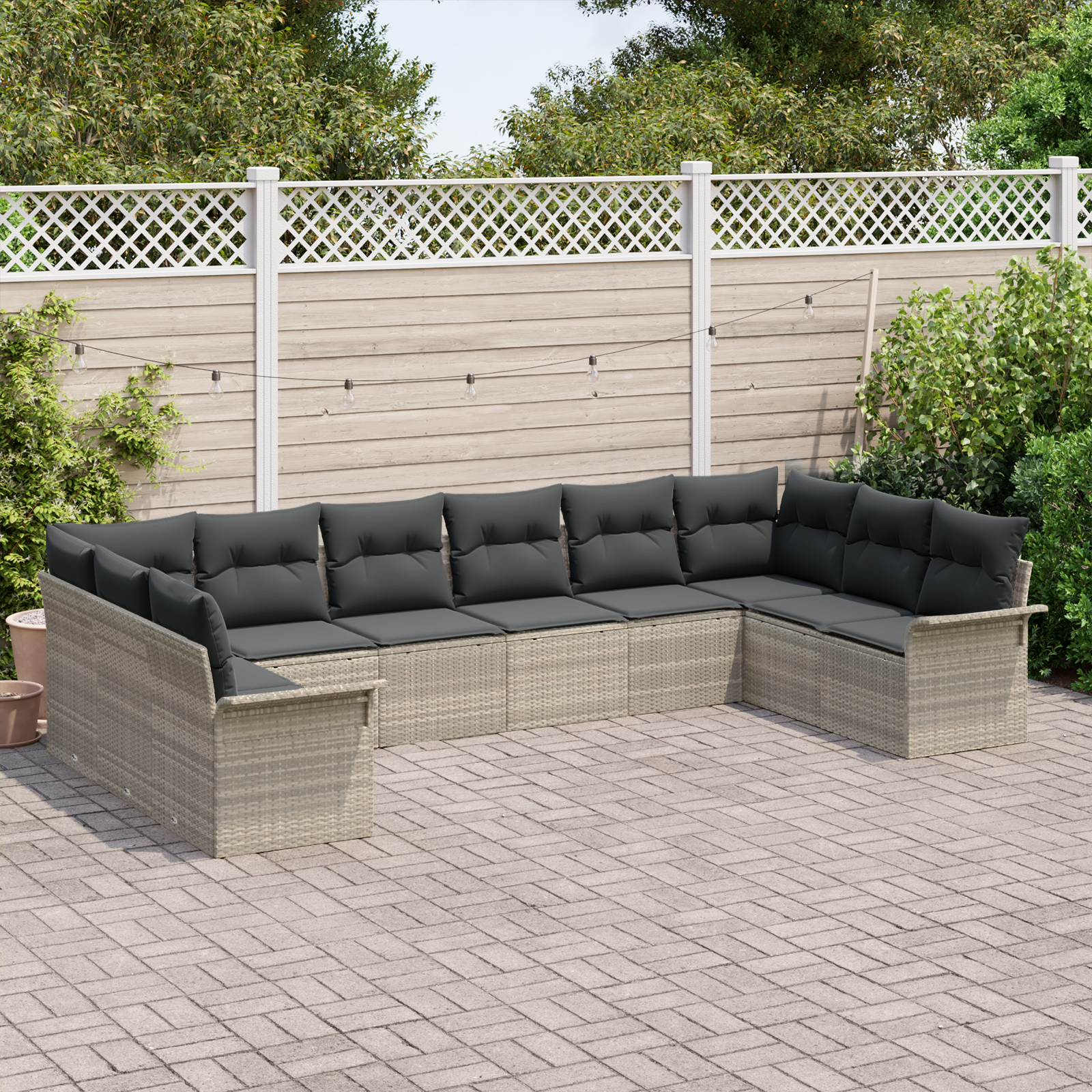 vidaXL 10-delig Tuinbankenset met kussens poly rattan lichtgrijs