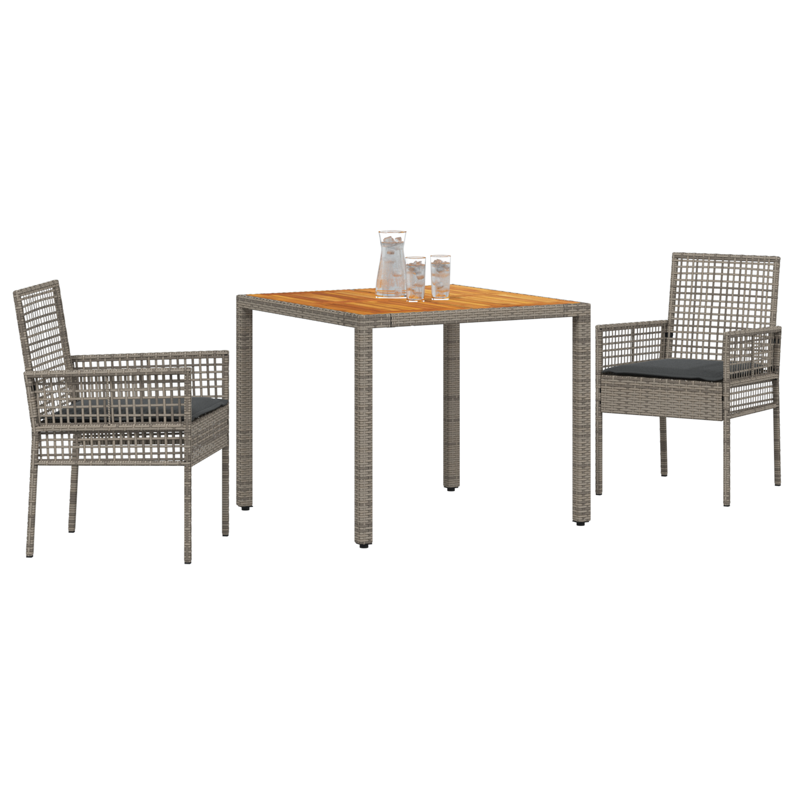 vidaXL 3-delige tuinset met kussens in grijs poly rattan
