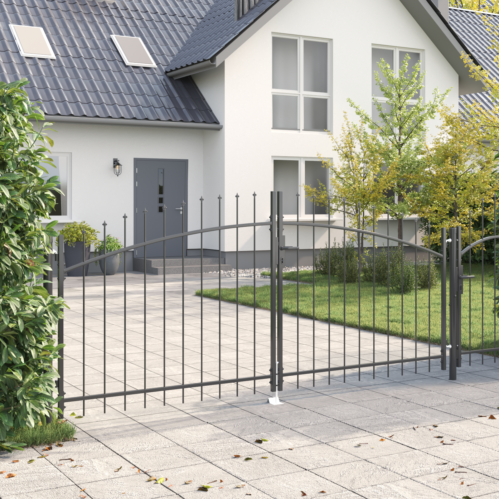 vidaXL Tuinhek met Spits Top Dubbele Swing Grijs 125x300 cm Staal